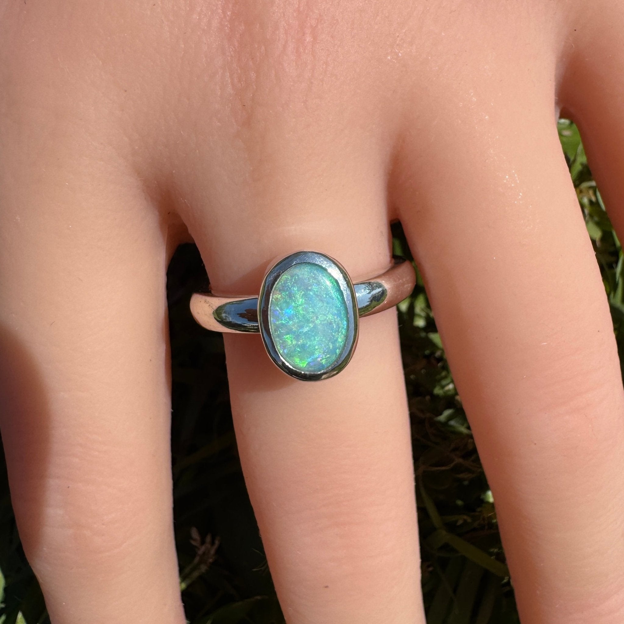 Ocean Bloom ~ 1.6ct Lightning Ridge Solid Light Opal Ring – Sterling Silver Radiance