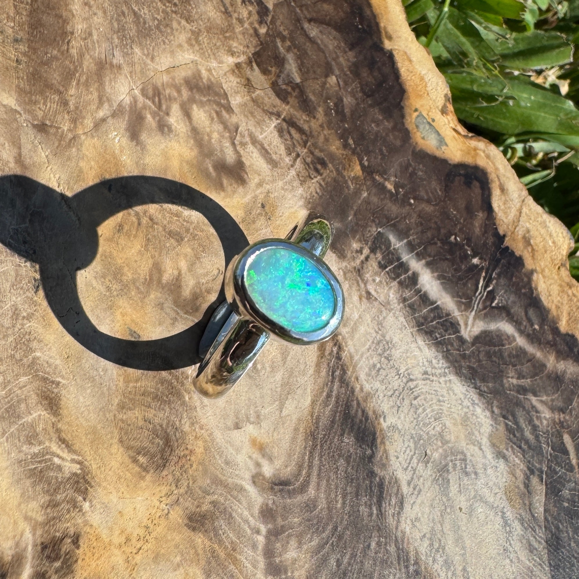 Ocean Bloom ~ 1.6ct Lightning Ridge Solid Light Opal Ring – Sterling Silver Radiance