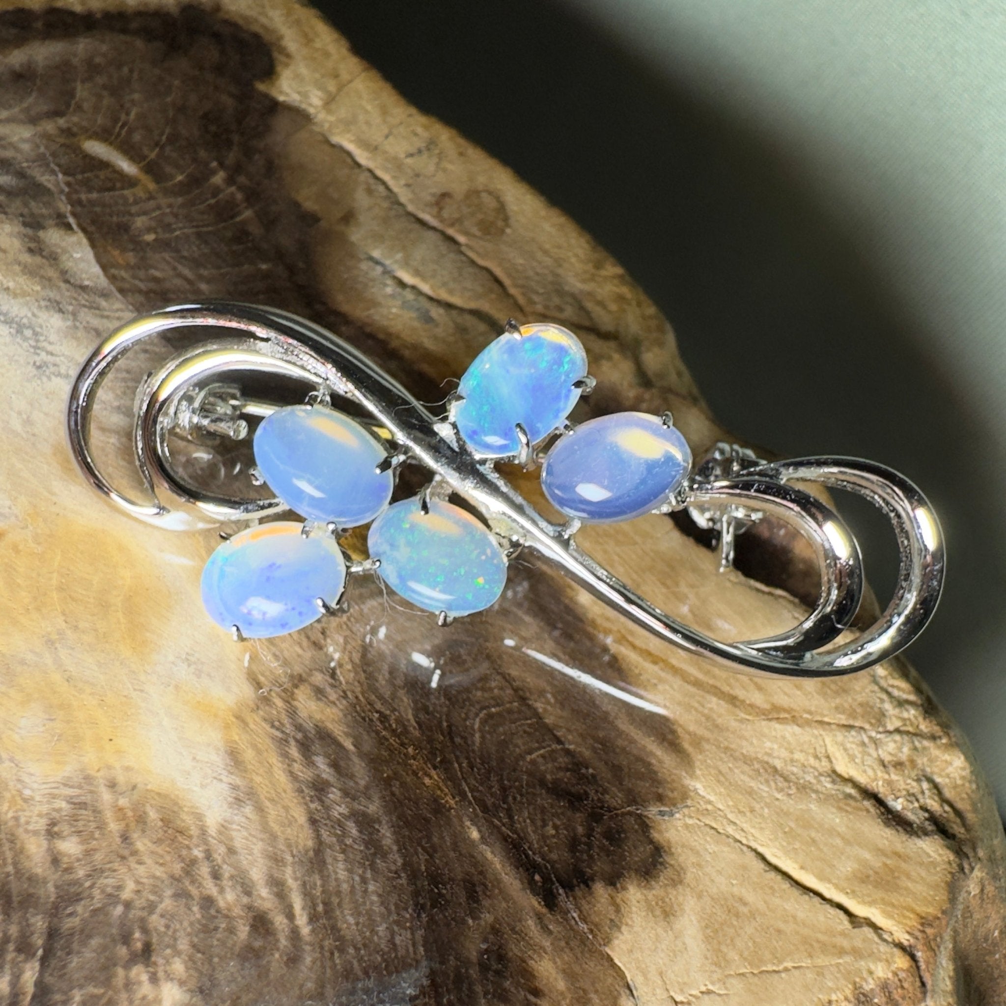 Ocean Crest - 2.5ct Lightning Ridge Opal 925 Silver Brooch