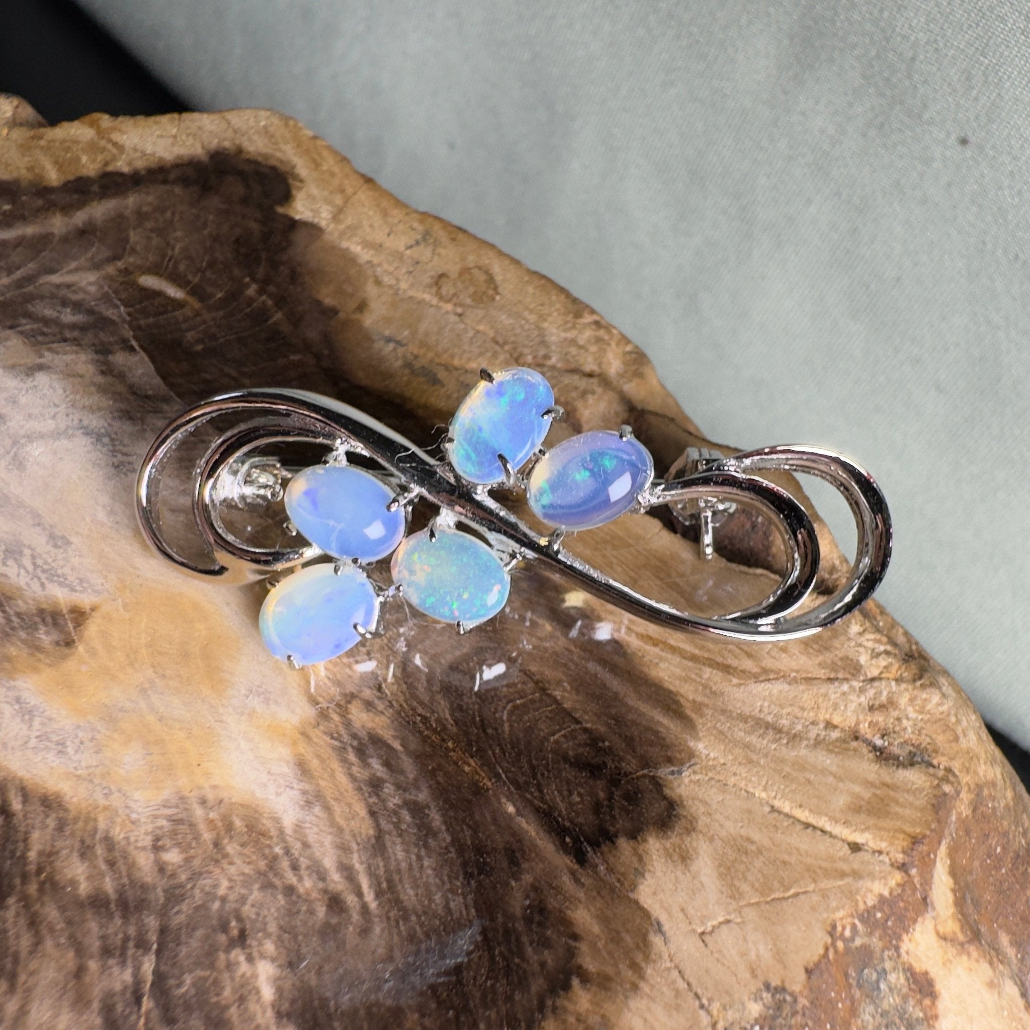 Ocean Crest - 2.5ct Lightning Ridge Opal 925 Silver Brooch