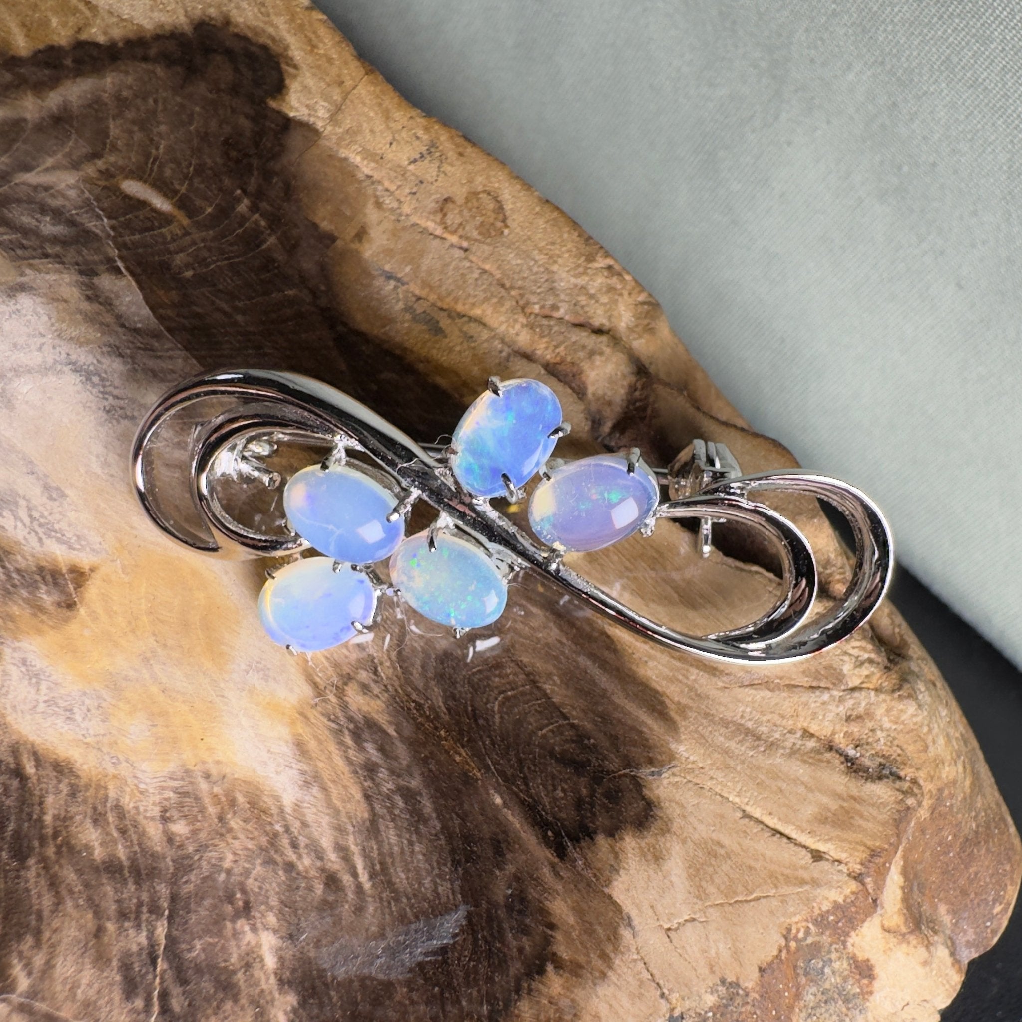 Ocean Crest - 2.5ct Lightning Ridge Opal 925 Silver Brooch