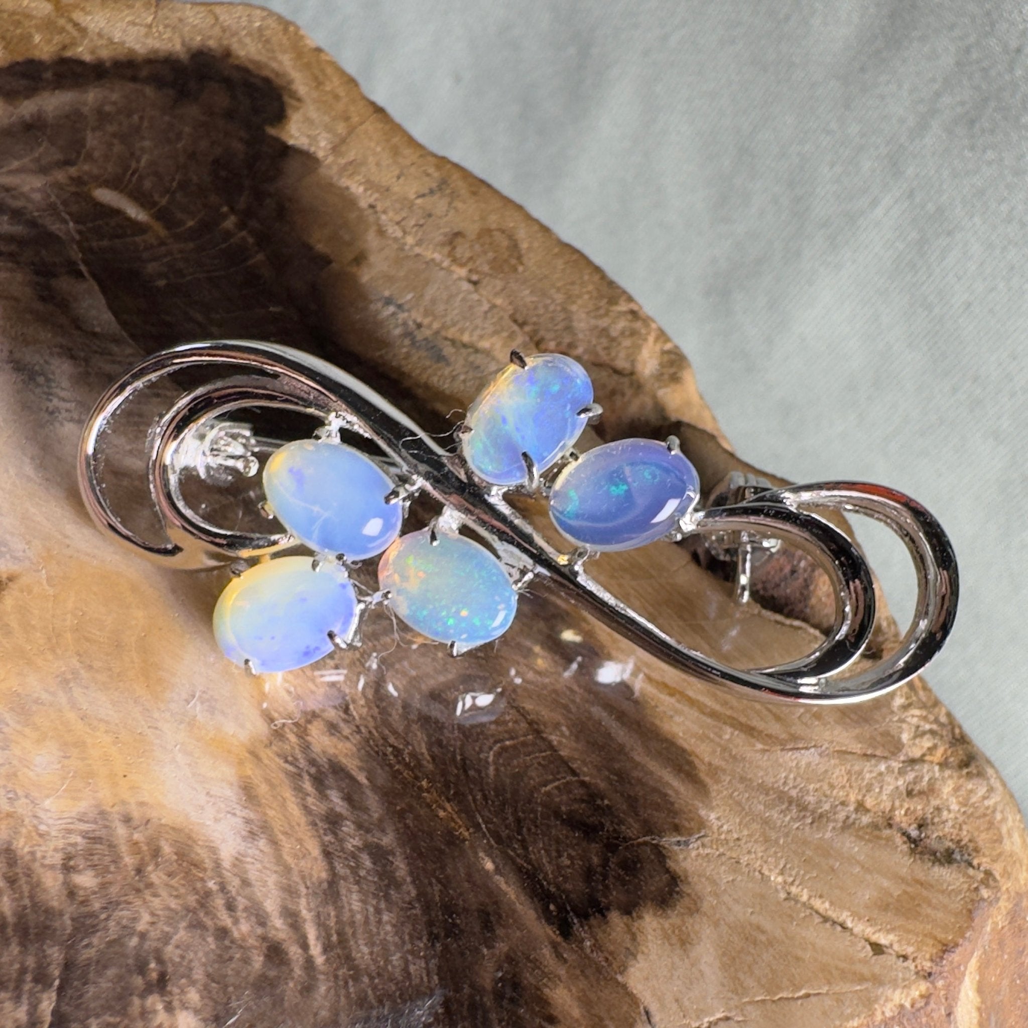 Ocean Crest - 2.5ct Lightning Ridge Opal 925 Silver Brooch