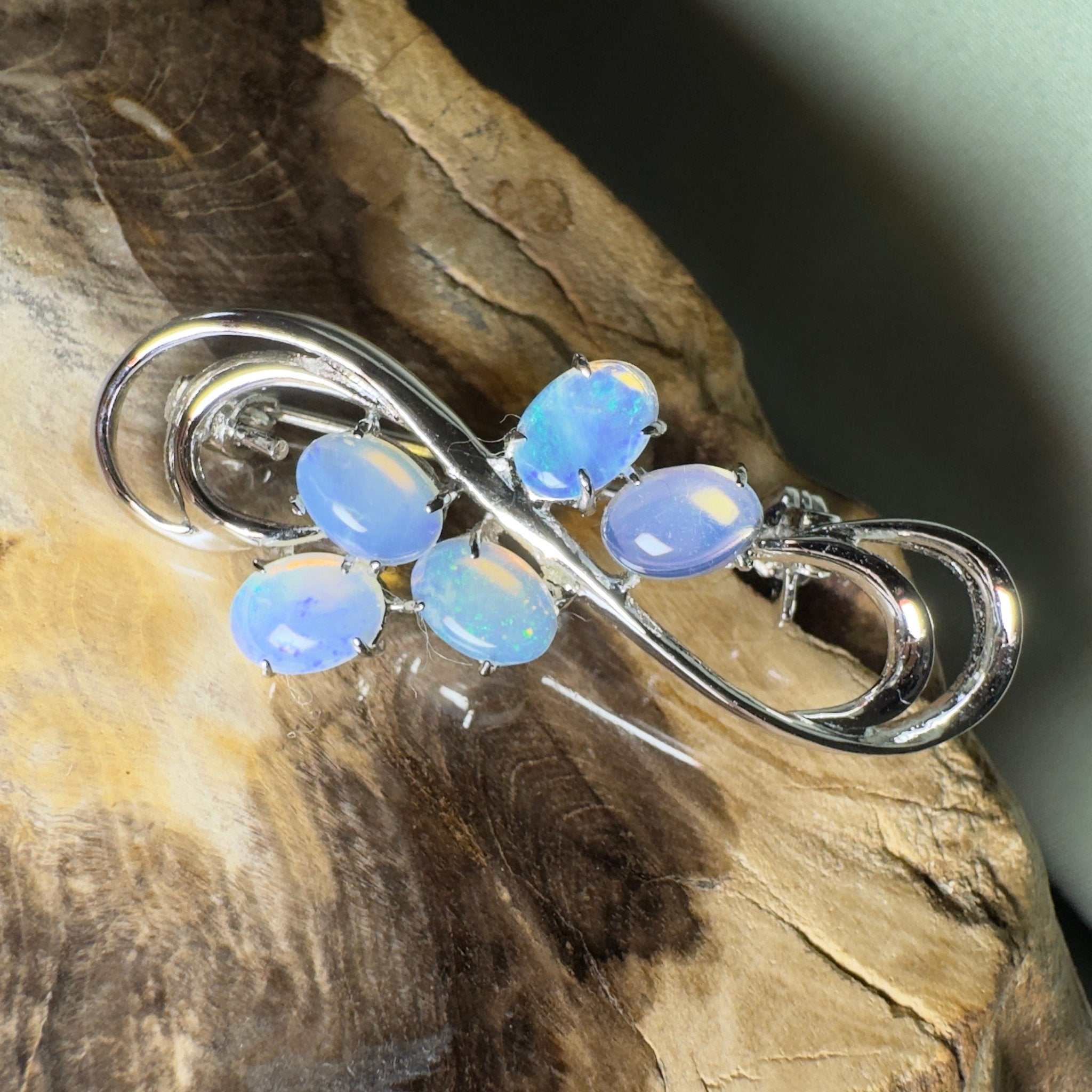 Ocean Crest - 2.5ct Lightning Ridge Opal 925 Silver Brooch