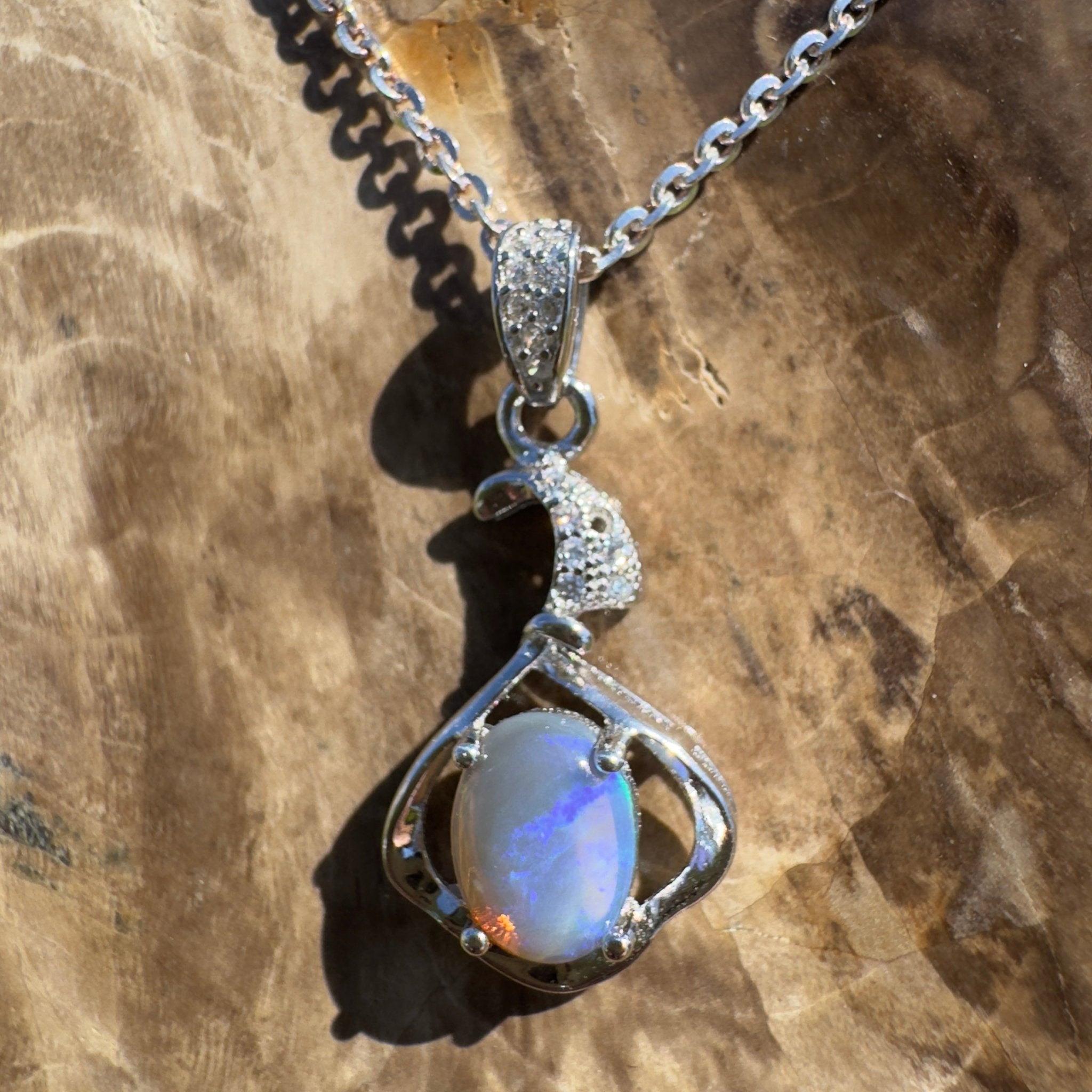 Ocean Road Afterlight ~ 0.8ct Lightning Ridge Opal 925 Silver Pendant