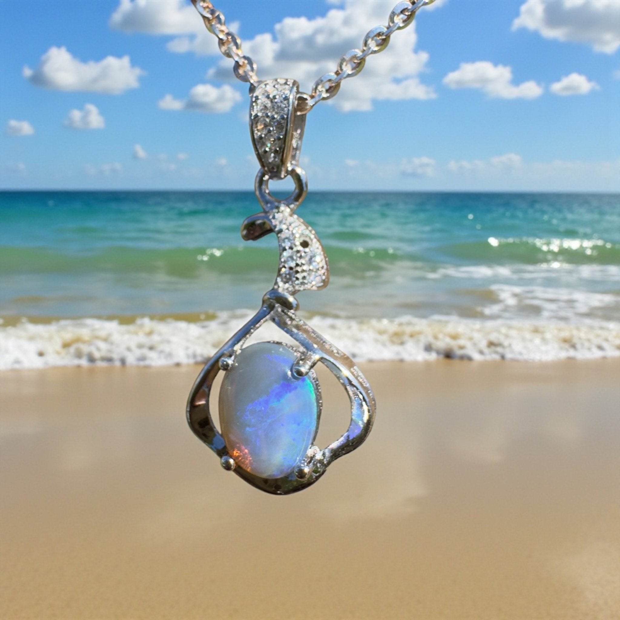 Ocean Road Afterlight ~ 0.8ct Lightning Ridge Opal 925 Silver Pendant