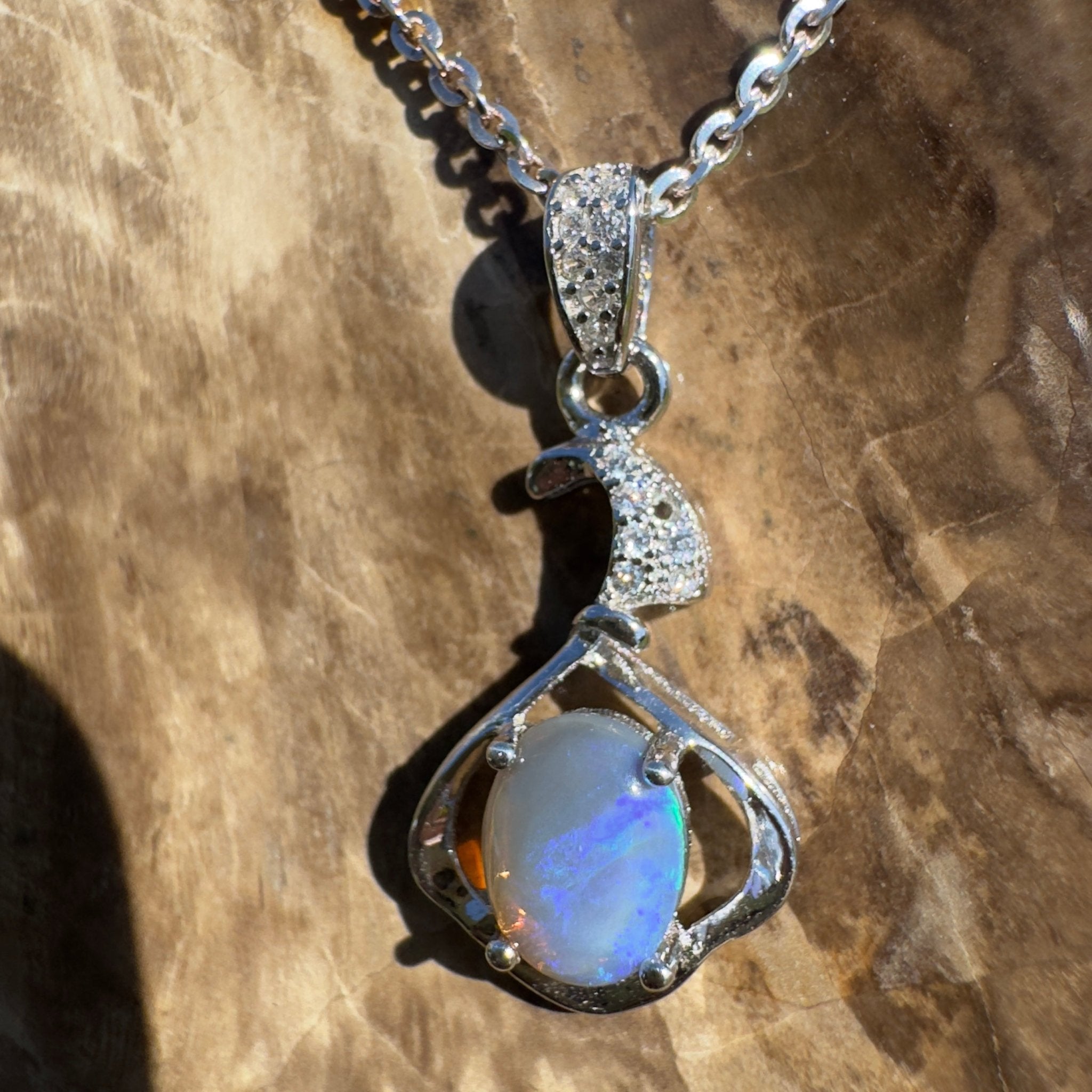 Ocean Road Afterlight ~ 0.8ct Lightning Ridge Opal 925 Silver Pendant