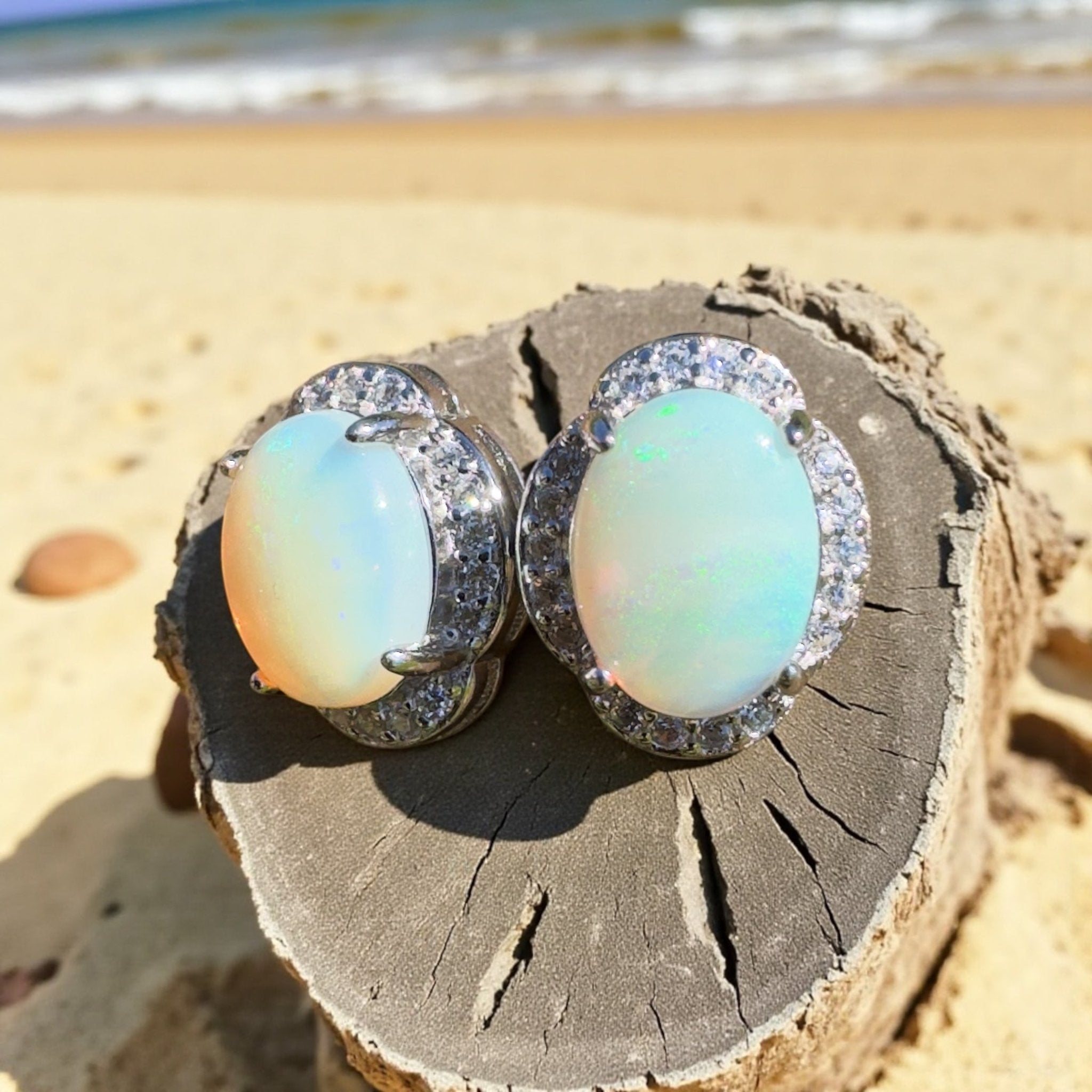 Ocean Road Mist ~ 1.4ct Solid Lightning Ridge Opal 925 Silver Earrings