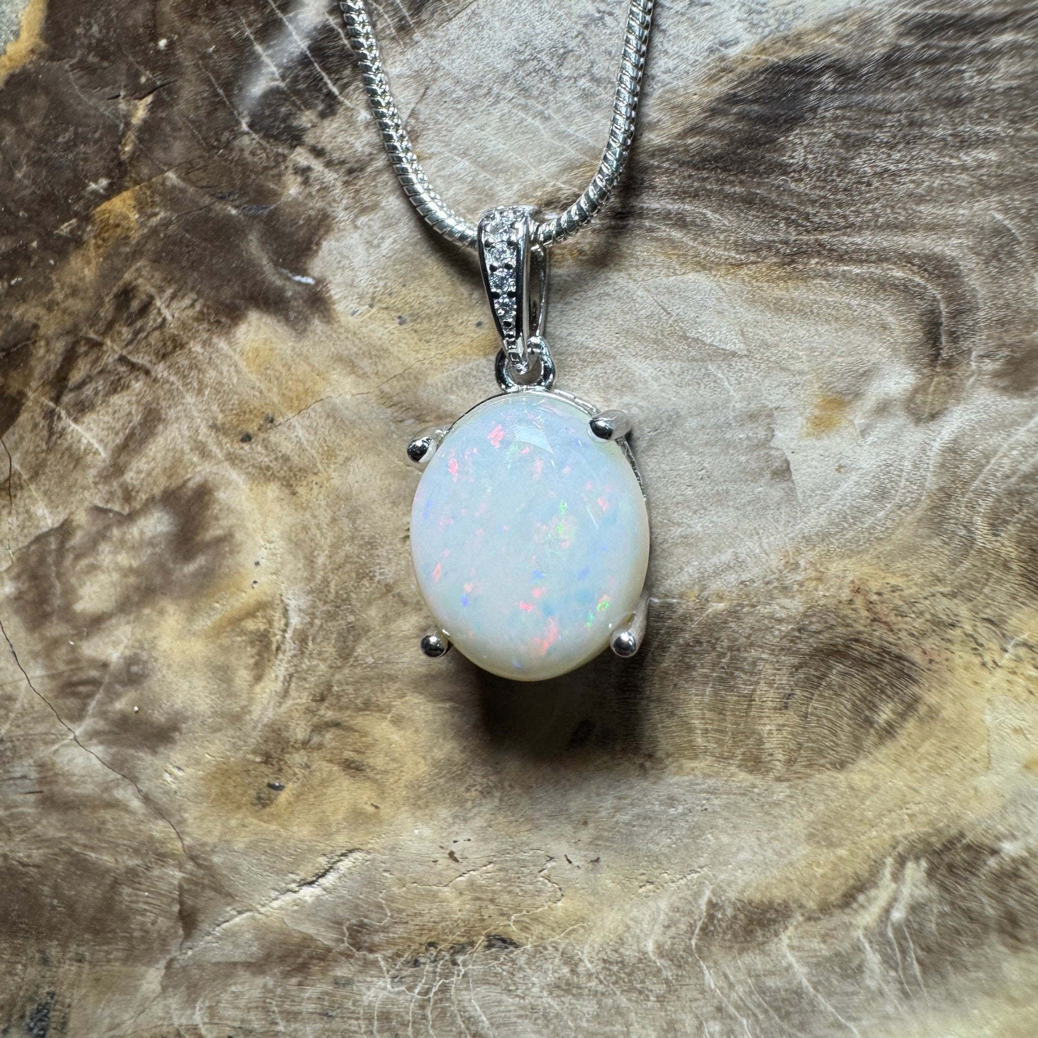 Opal Drift ~ 2.1ct Solid Coober Pedy Opal 925 Sterling Silver Pendant Necklace
