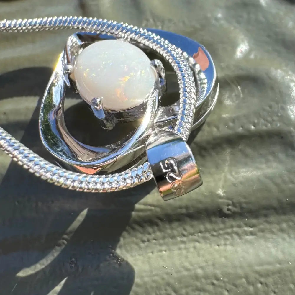 Silver opal pendant from Opal Love featuring a handcrafted 0.9ct solid Coober Pedy opal in sterling silver necklace