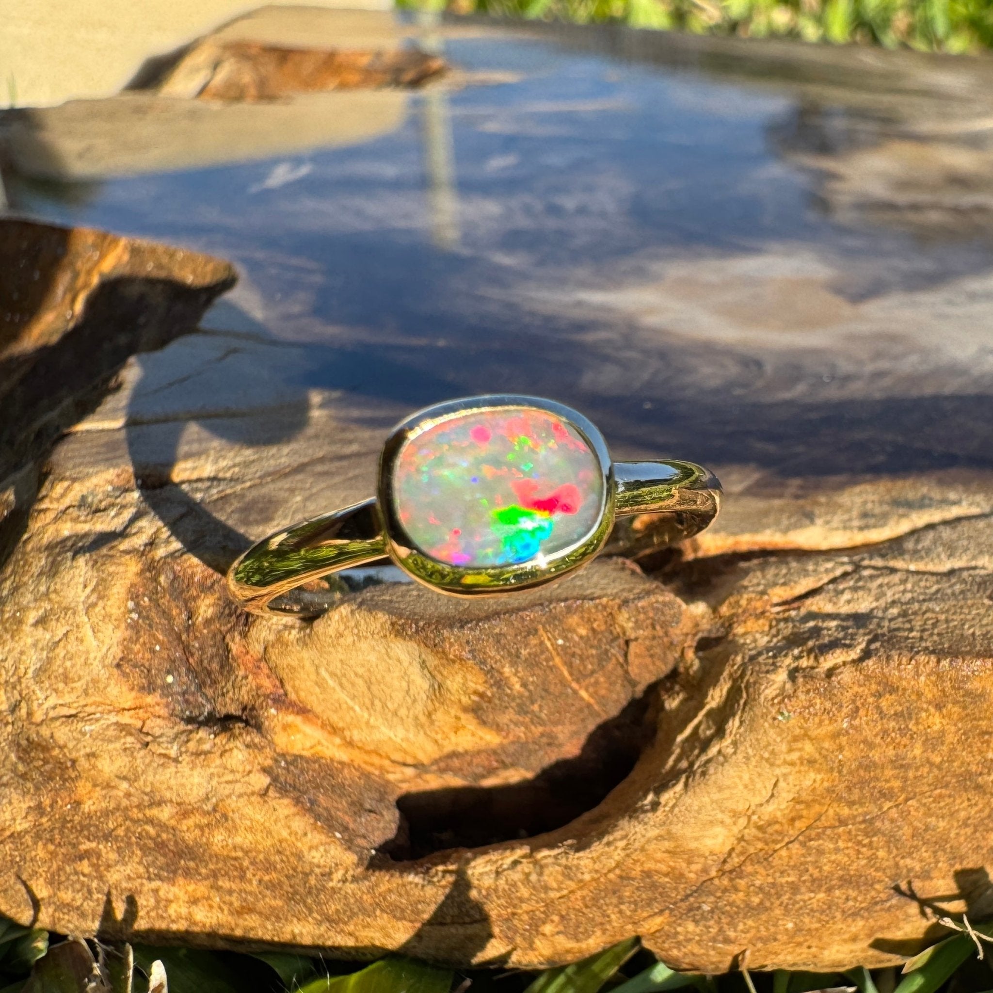 Orpheus Light ~ 0.7ct Solid Lightning Ridge Opal 9ct Yellow Gold Ring