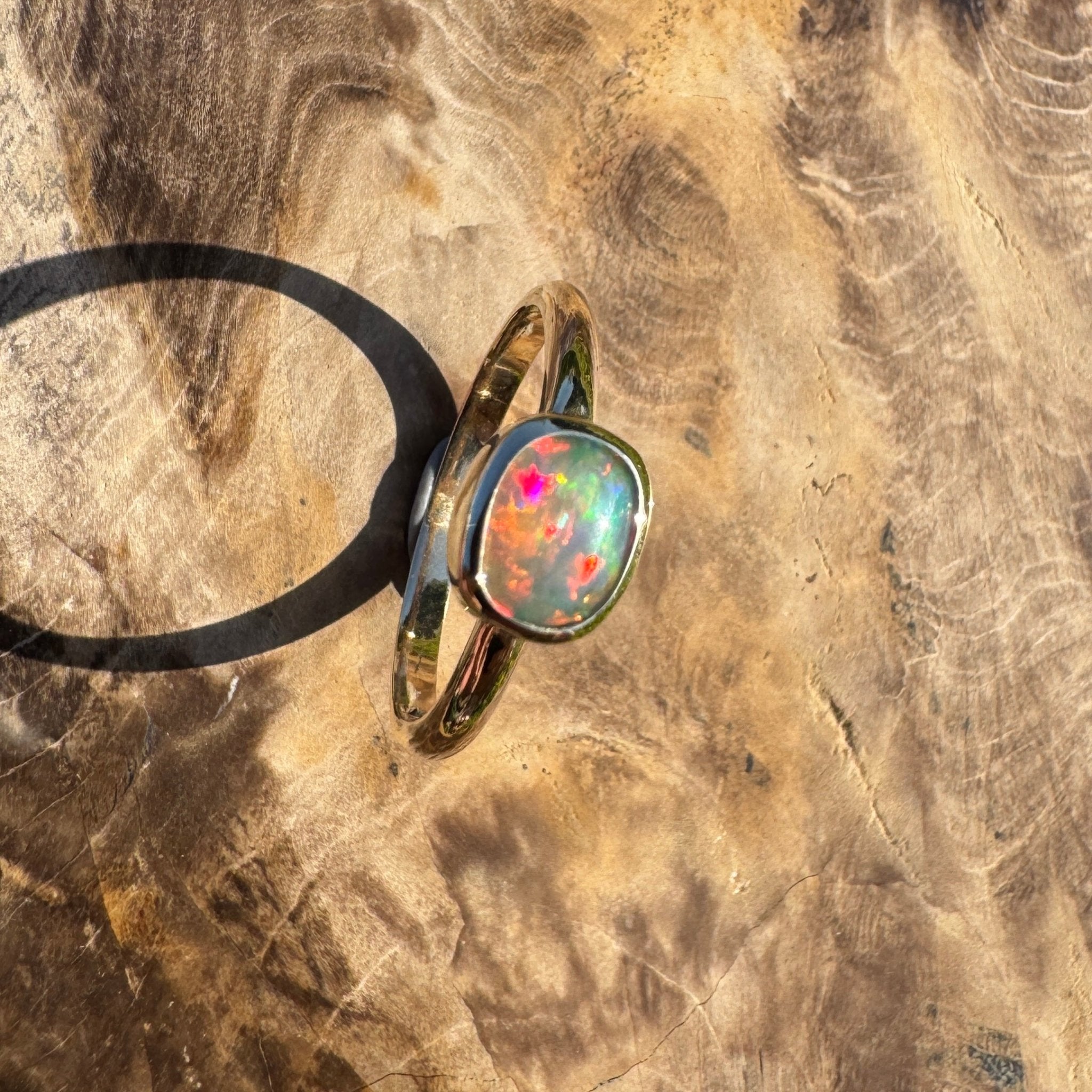 Orpheus Light ~ 0.7ct Solid Lightning Ridge Opal 9ct Yellow Gold Ring
