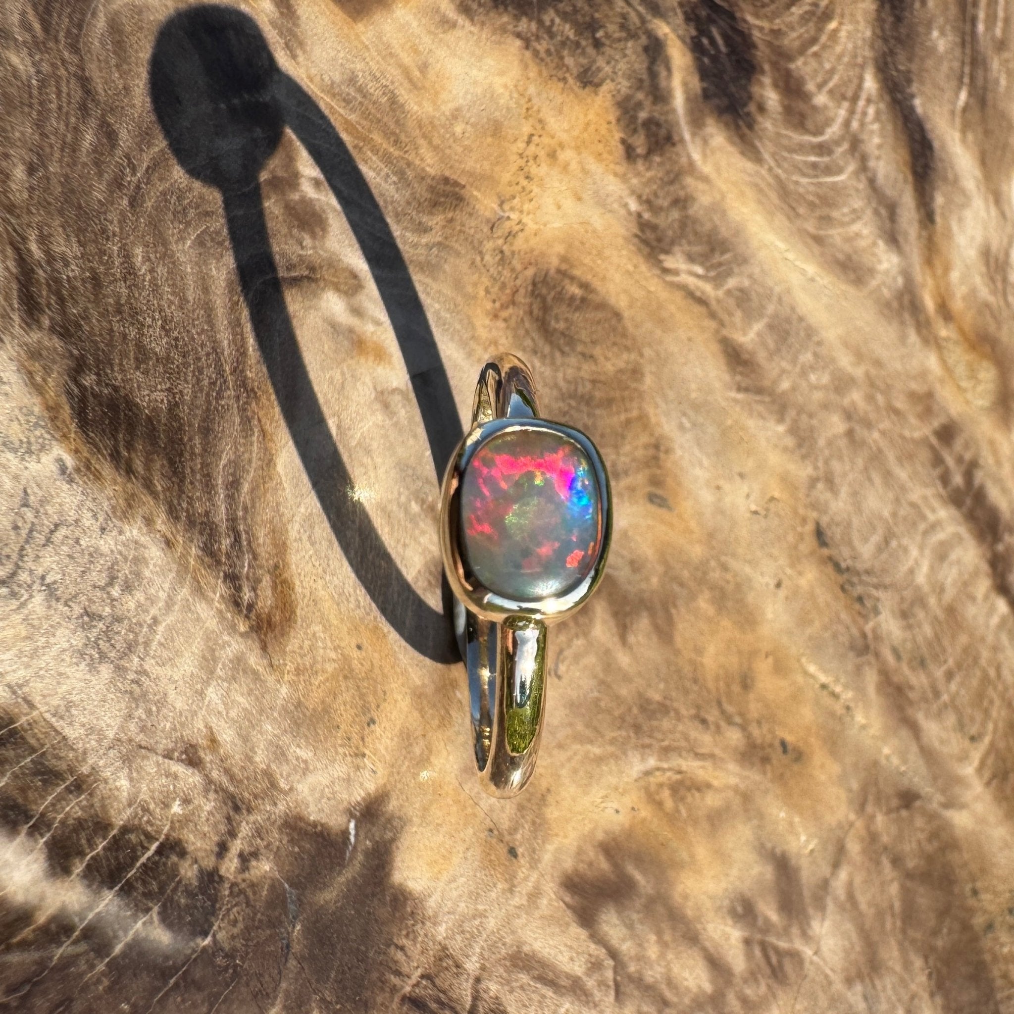 Orpheus Light ~ 0.7ct Solid Lightning Ridge Opal 9ct Yellow Gold Ring