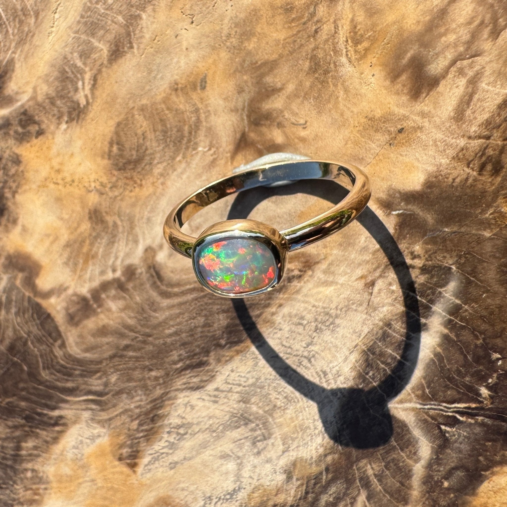 Orpheus Light ~ 0.7ct Solid Lightning Ridge Opal 9ct Yellow Gold Ring