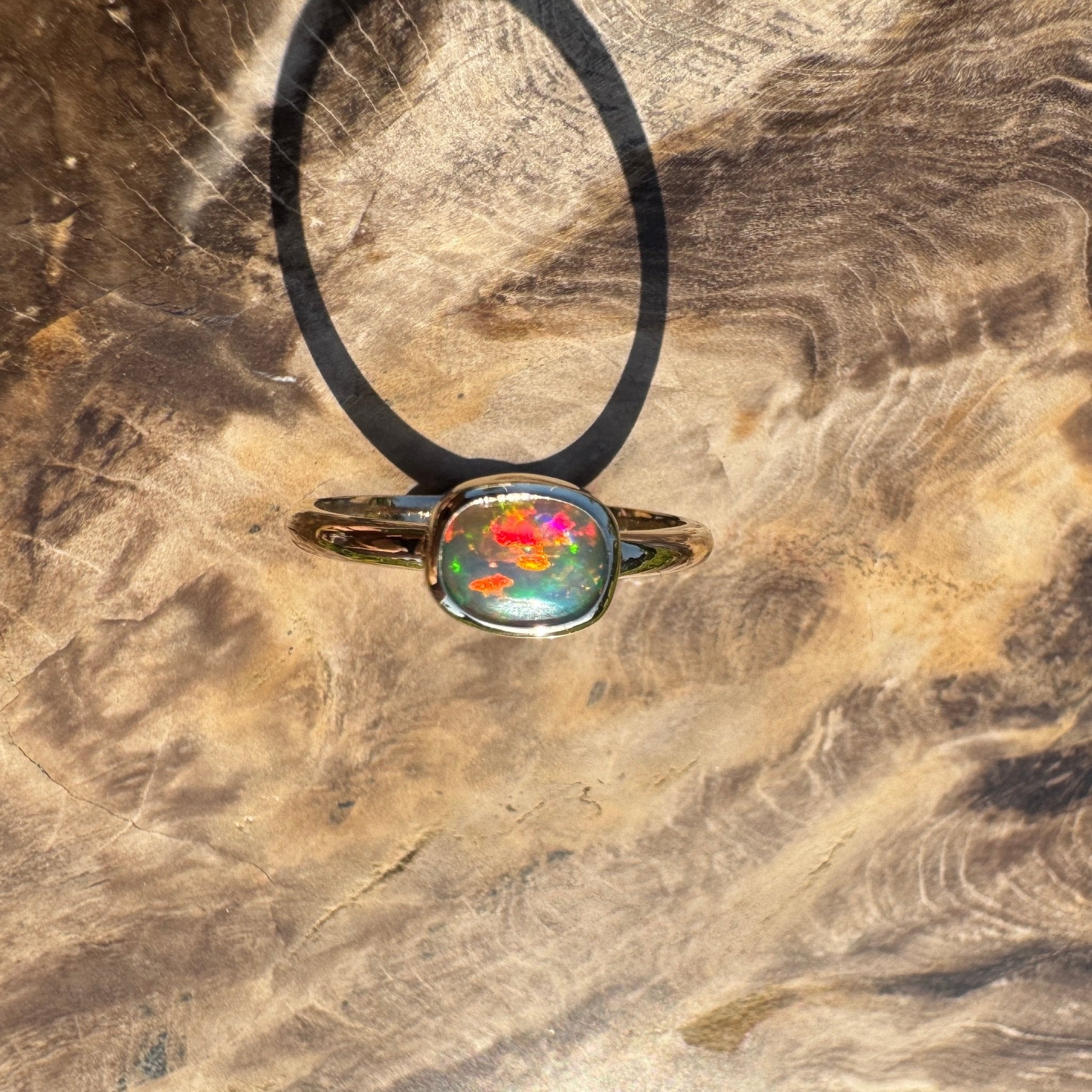 Orpheus Light ~ 0.7ct Solid Lightning Ridge Opal 9ct Yellow Gold Ring