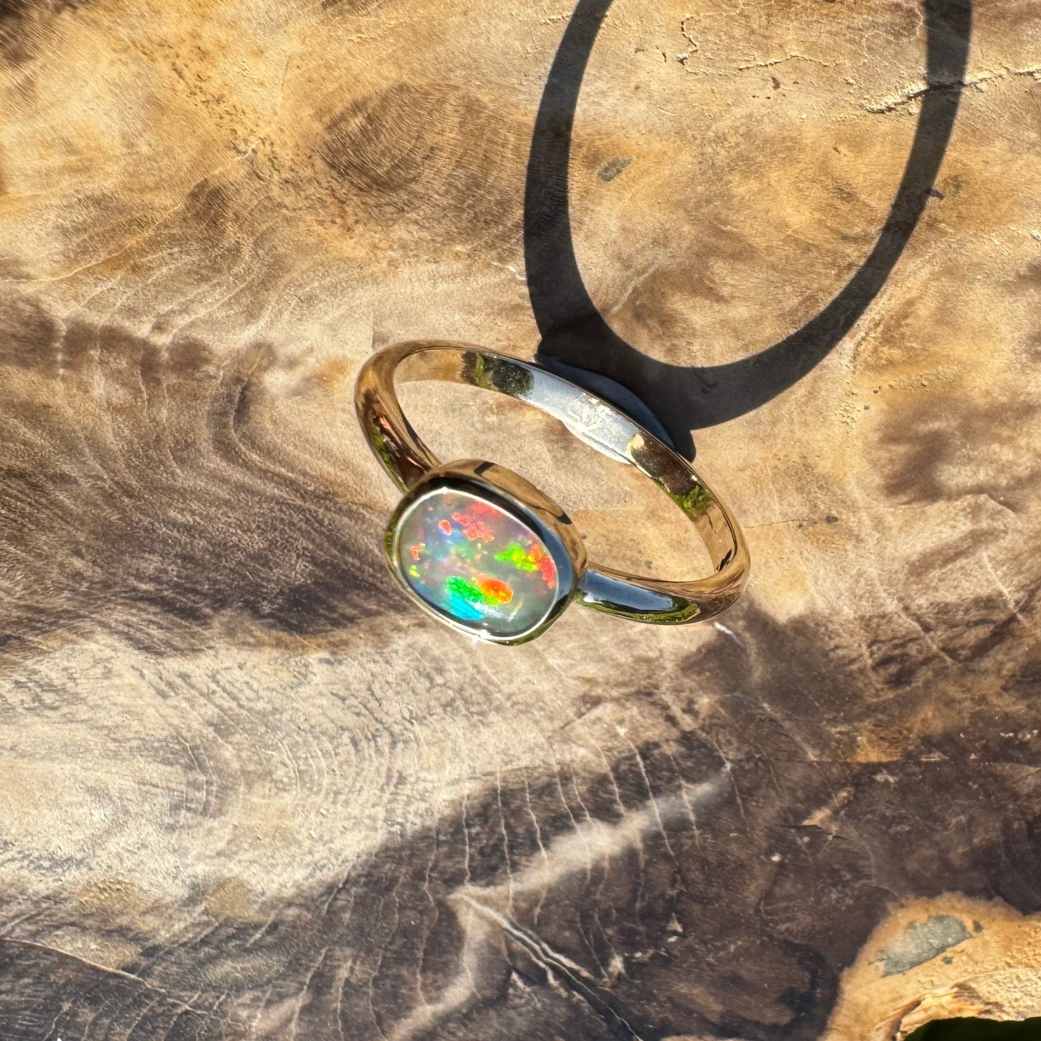 Orpheus Light ~ 0.7ct Solid Lightning Ridge Opal 9ct Yellow Gold Ring