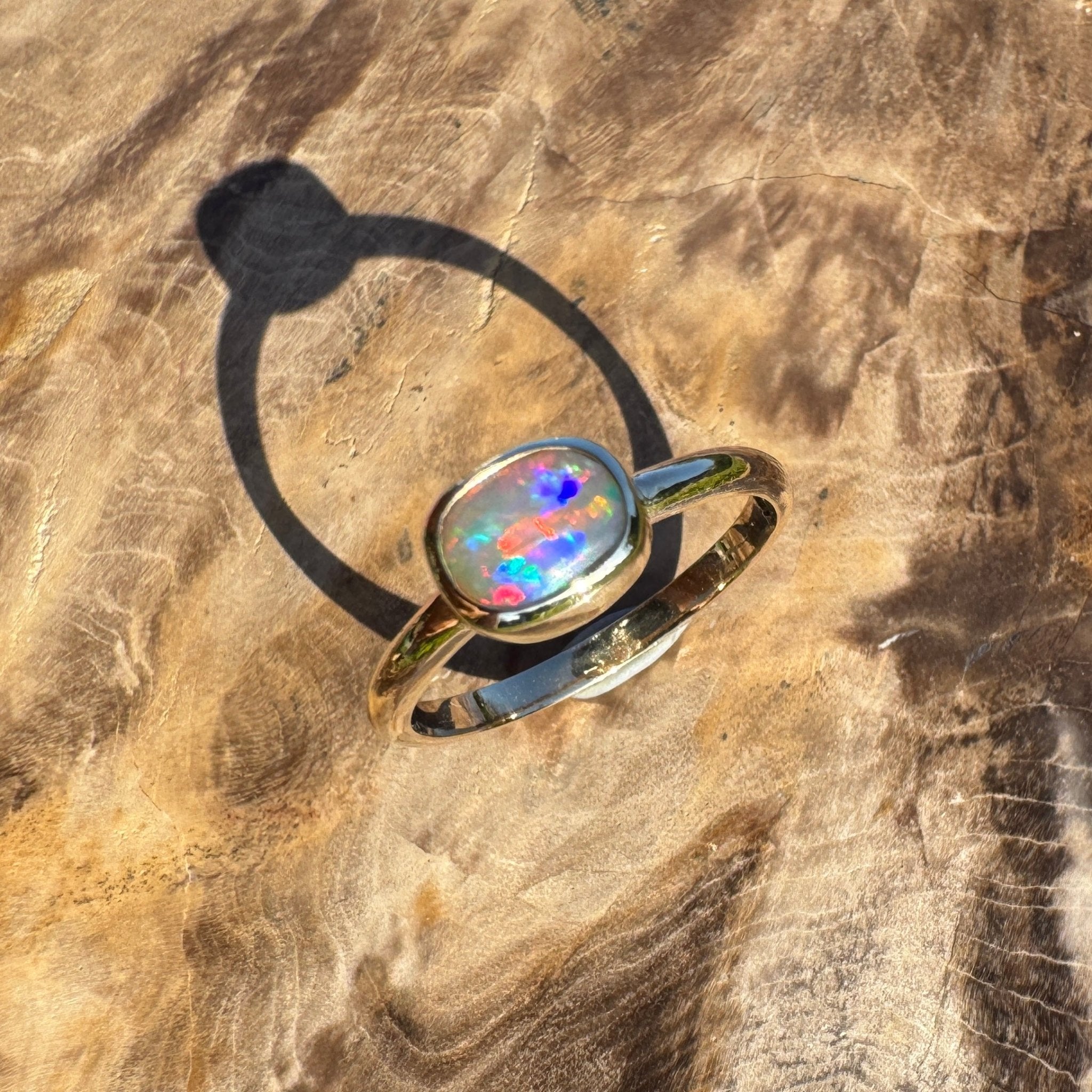 Orpheus Light ~ 0.7ct Solid Lightning Ridge Opal 9ct Yellow Gold Ring