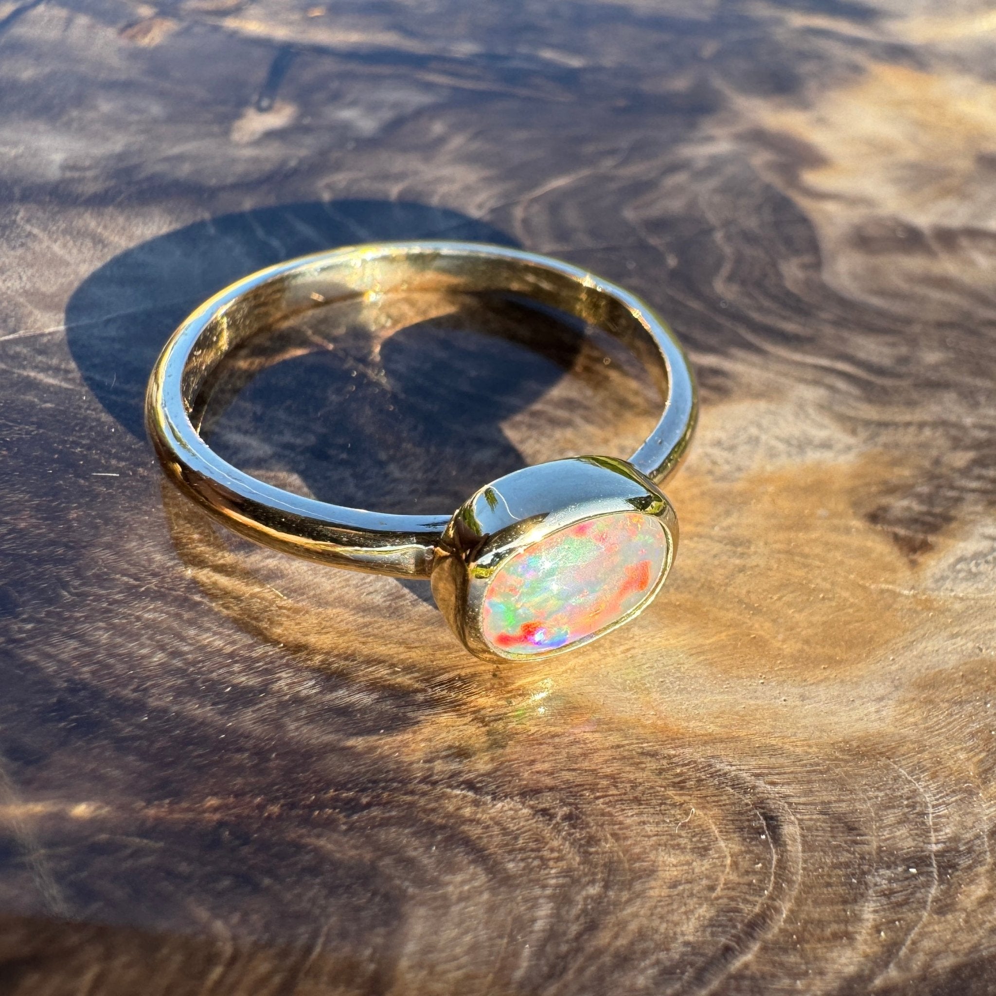 Orpheus Light ~ 0.7ct Solid Lightning Ridge Opal 9ct Yellow Gold Ring