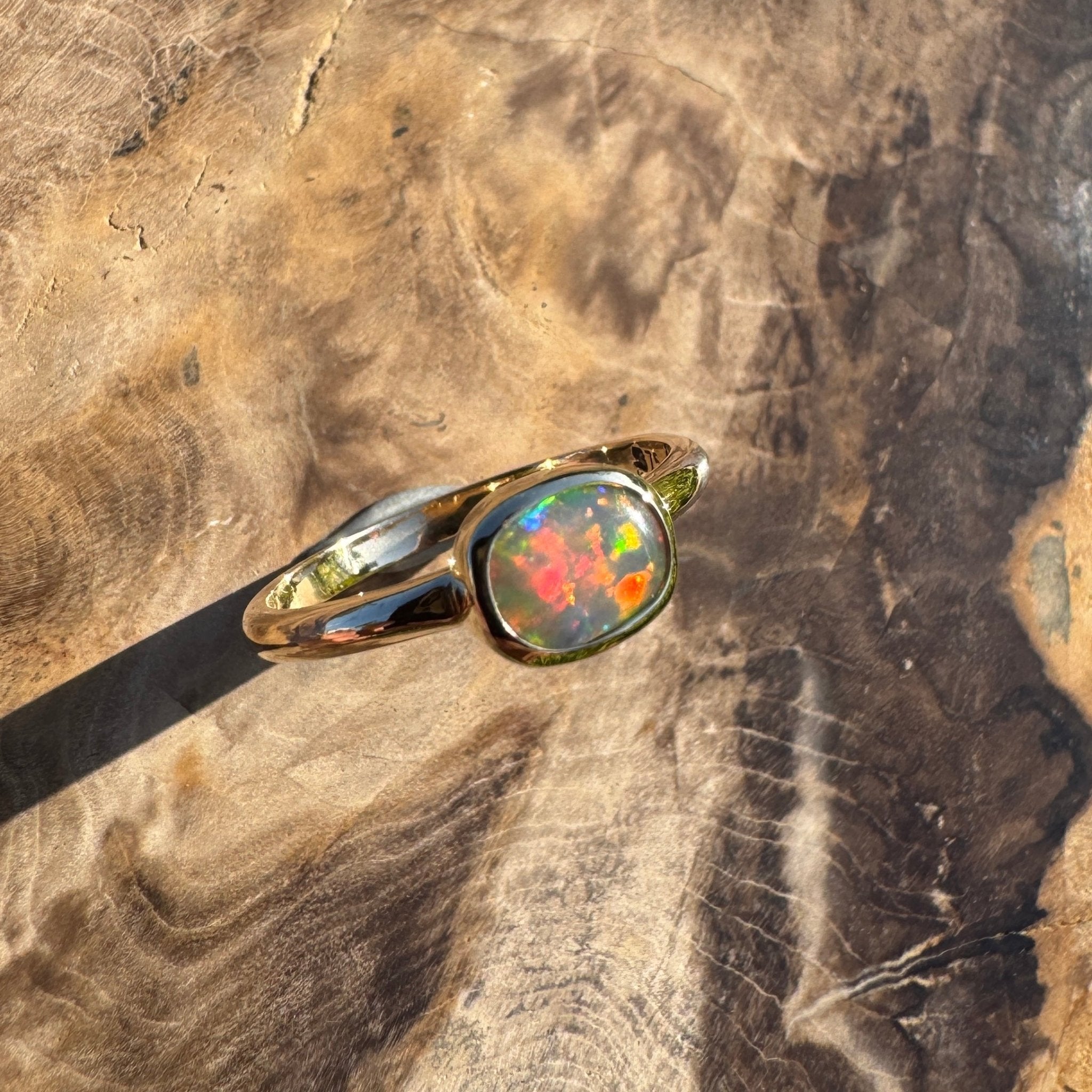 Orpheus Light ~ 0.7ct Solid Lightning Ridge Opal 9ct Yellow Gold Ring