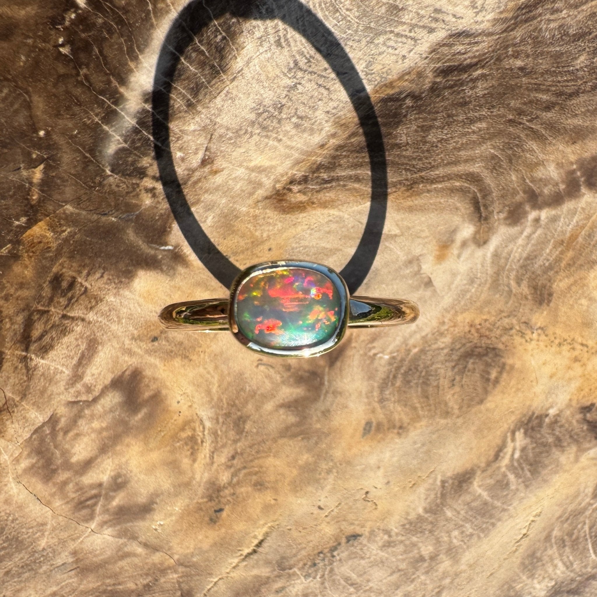 Orpheus Light ~ 0.7ct Solid Lightning Ridge Opal 9ct Yellow Gold Ring