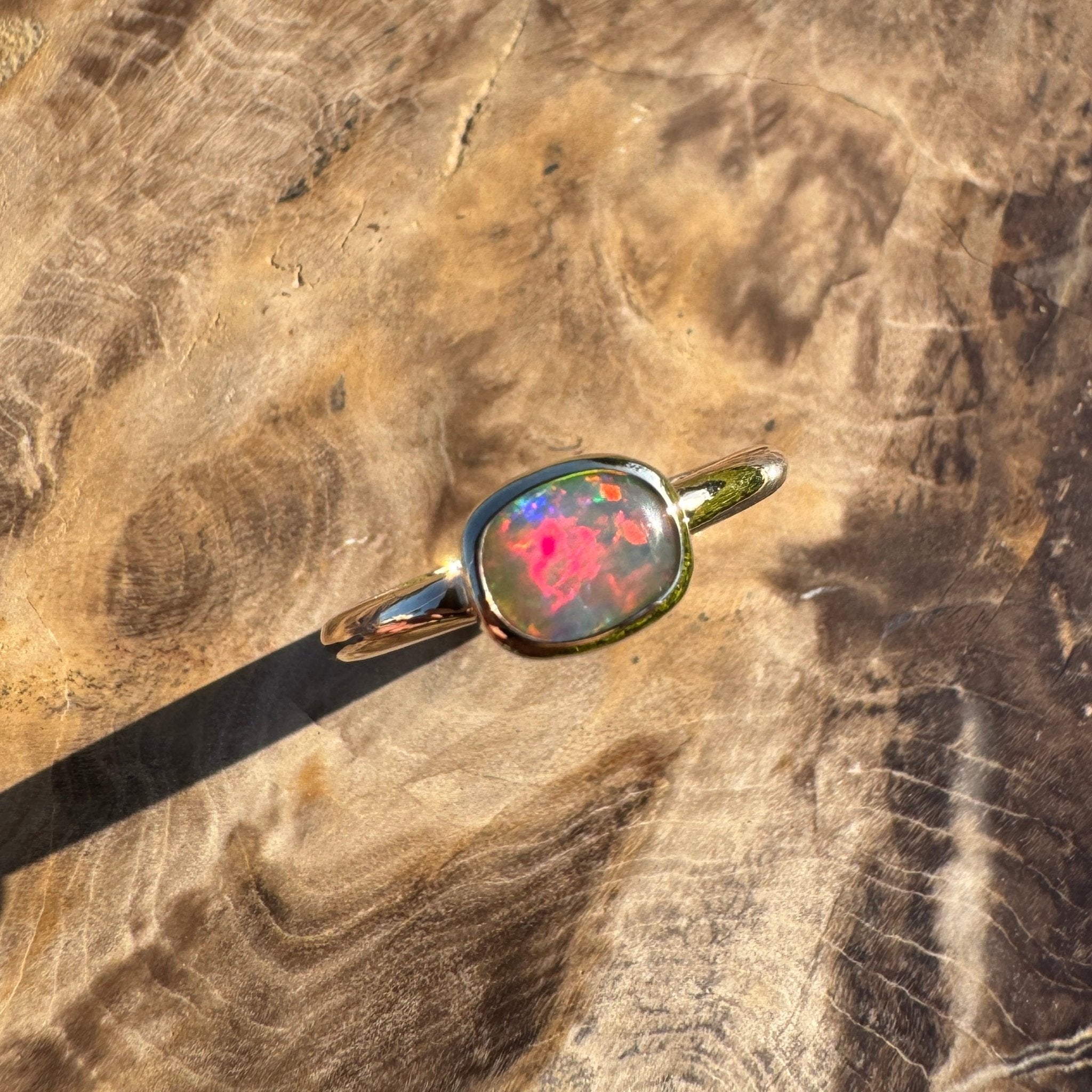 Orpheus Light ~ 0.7ct Solid Lightning Ridge Opal 9ct Yellow Gold Ring