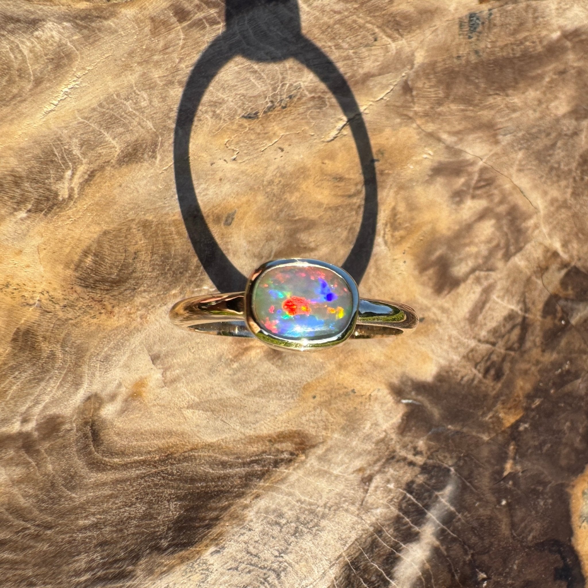 Orpheus Light ~ 0.7ct Solid Lightning Ridge Opal 9ct Yellow Gold Ring