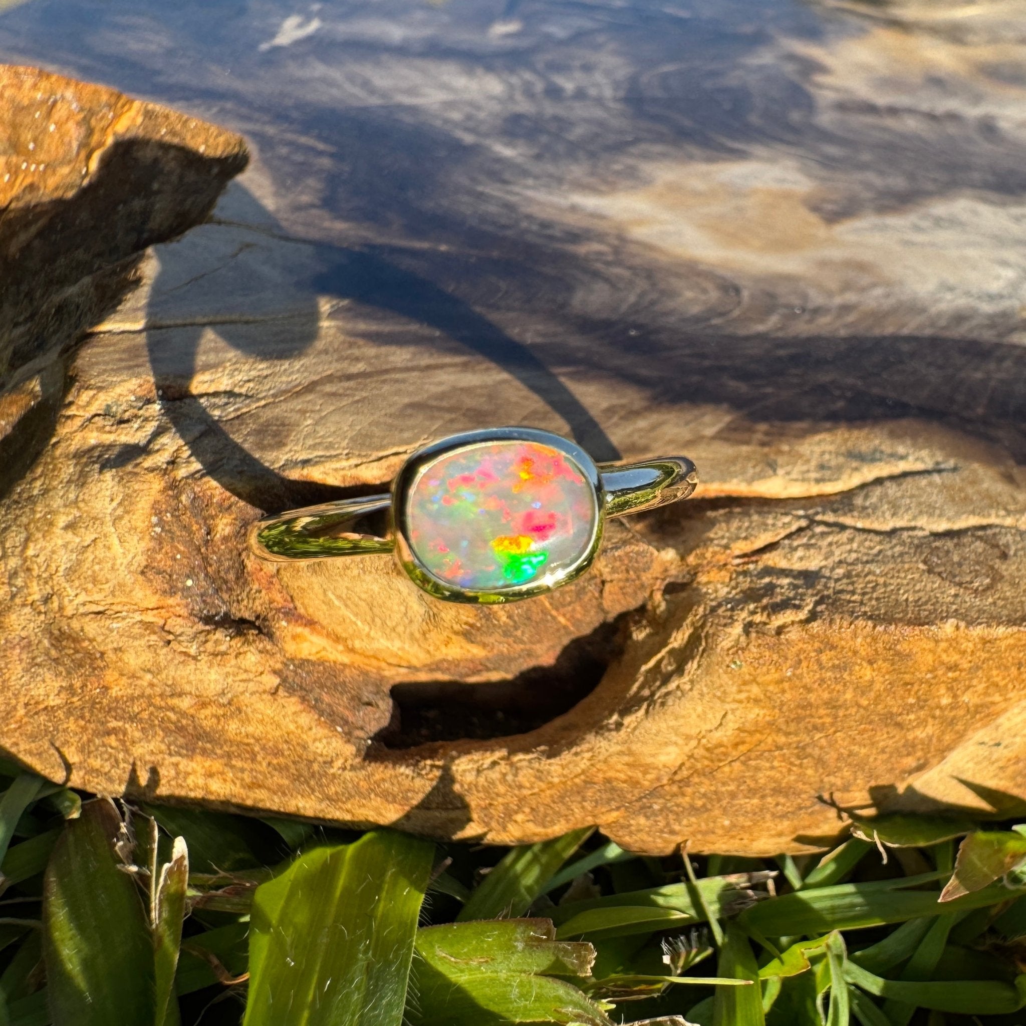 Orpheus Light ~ 0.7ct Solid Lightning Ridge Opal 9ct Yellow Gold Ring