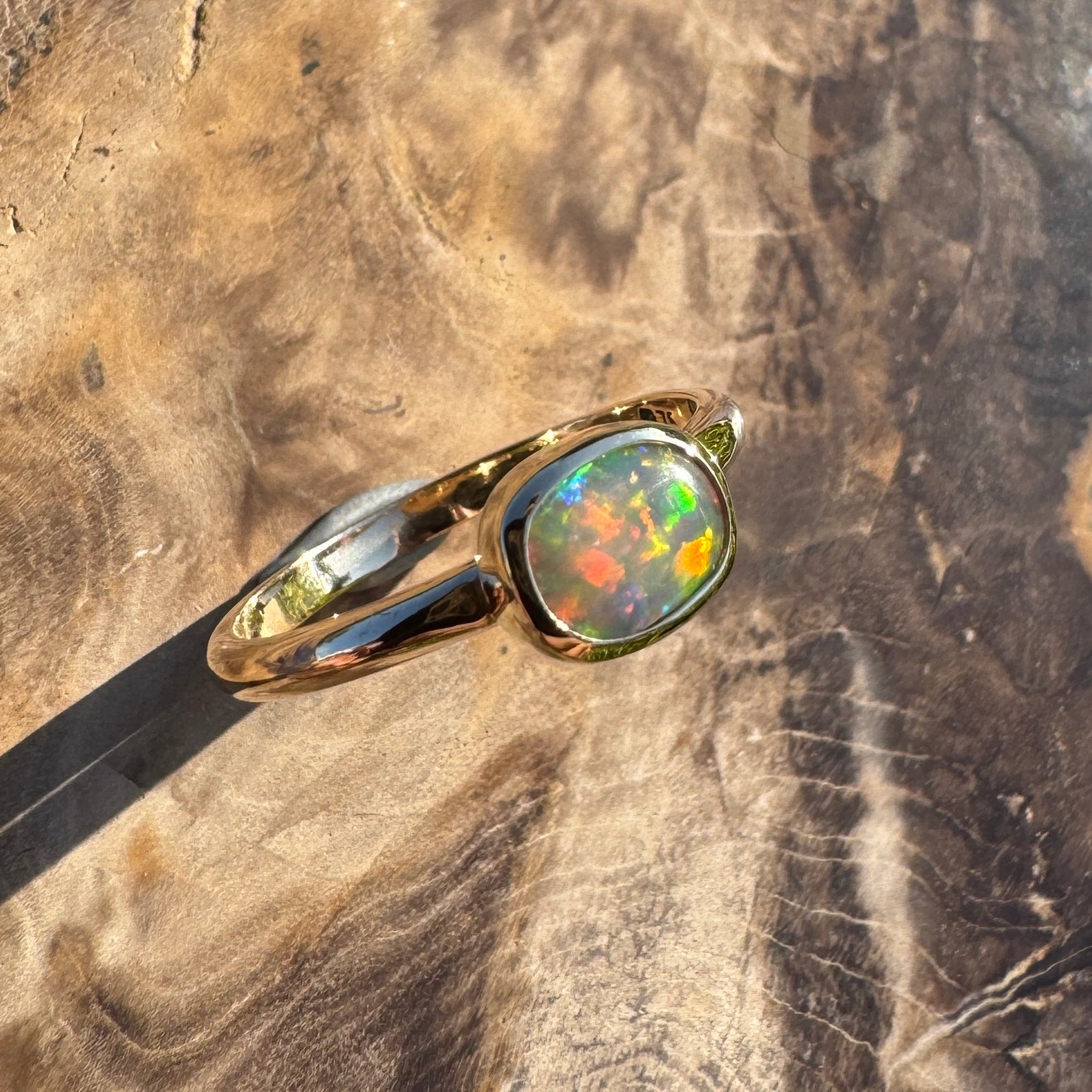 Orpheus Light ~ 0.7ct Solid Lightning Ridge Opal 9ct Yellow Gold Ring
