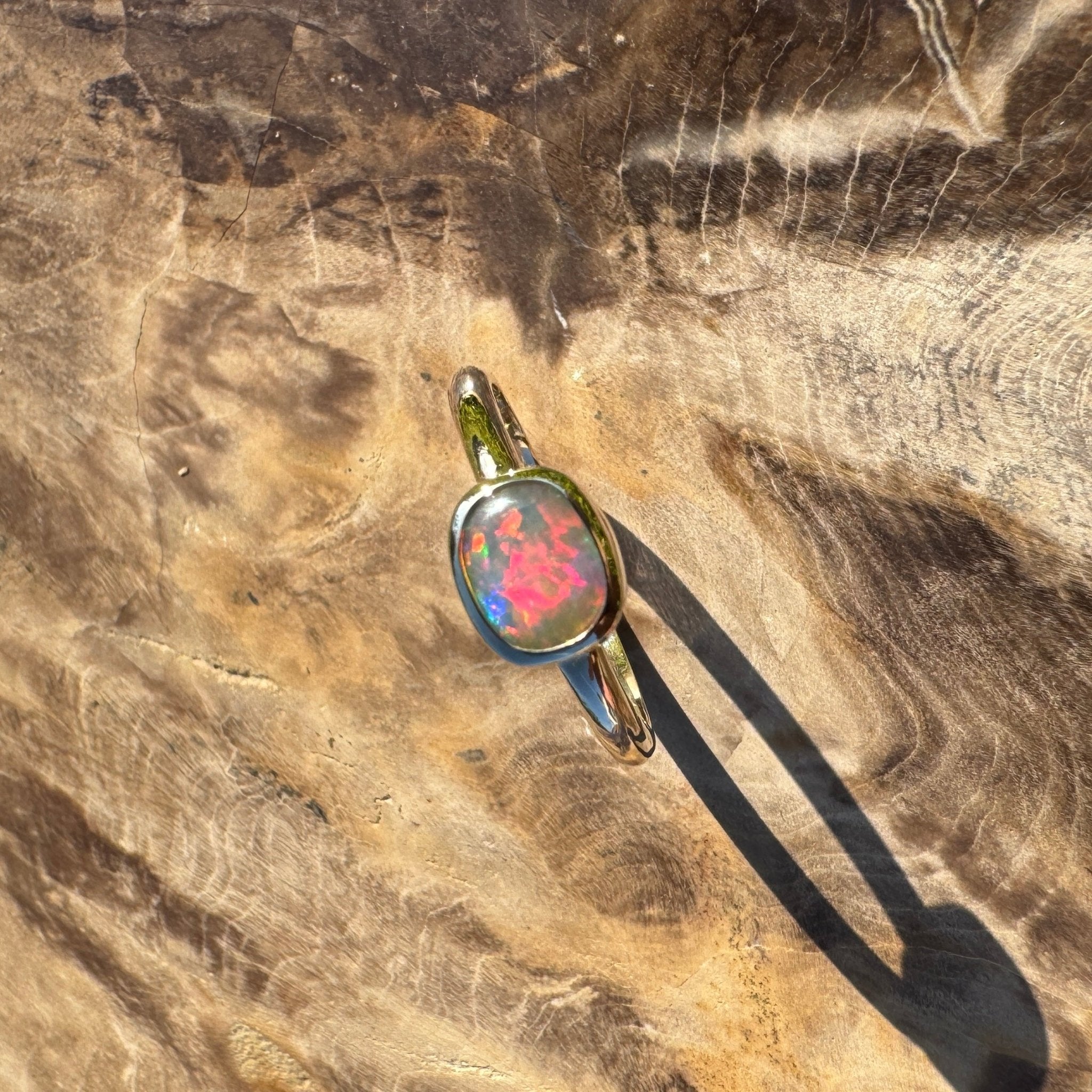 Orpheus Light ~ 0.7ct Solid Lightning Ridge Opal 9ct Yellow Gold Ring