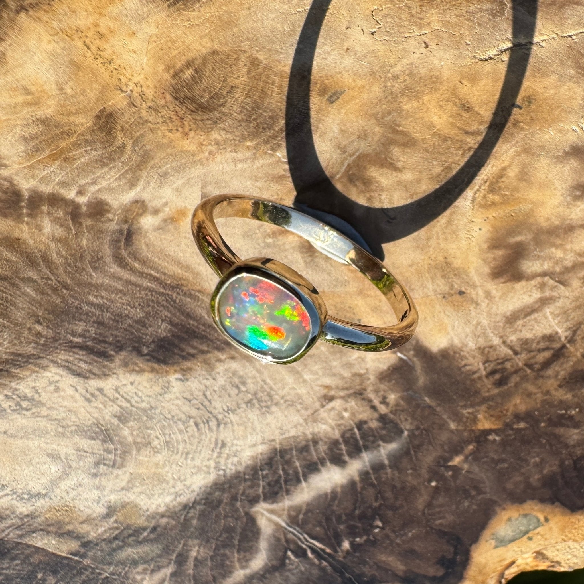 Orpheus Light ~ 0.7ct Solid Lightning Ridge Opal 9ct Yellow Gold Ring