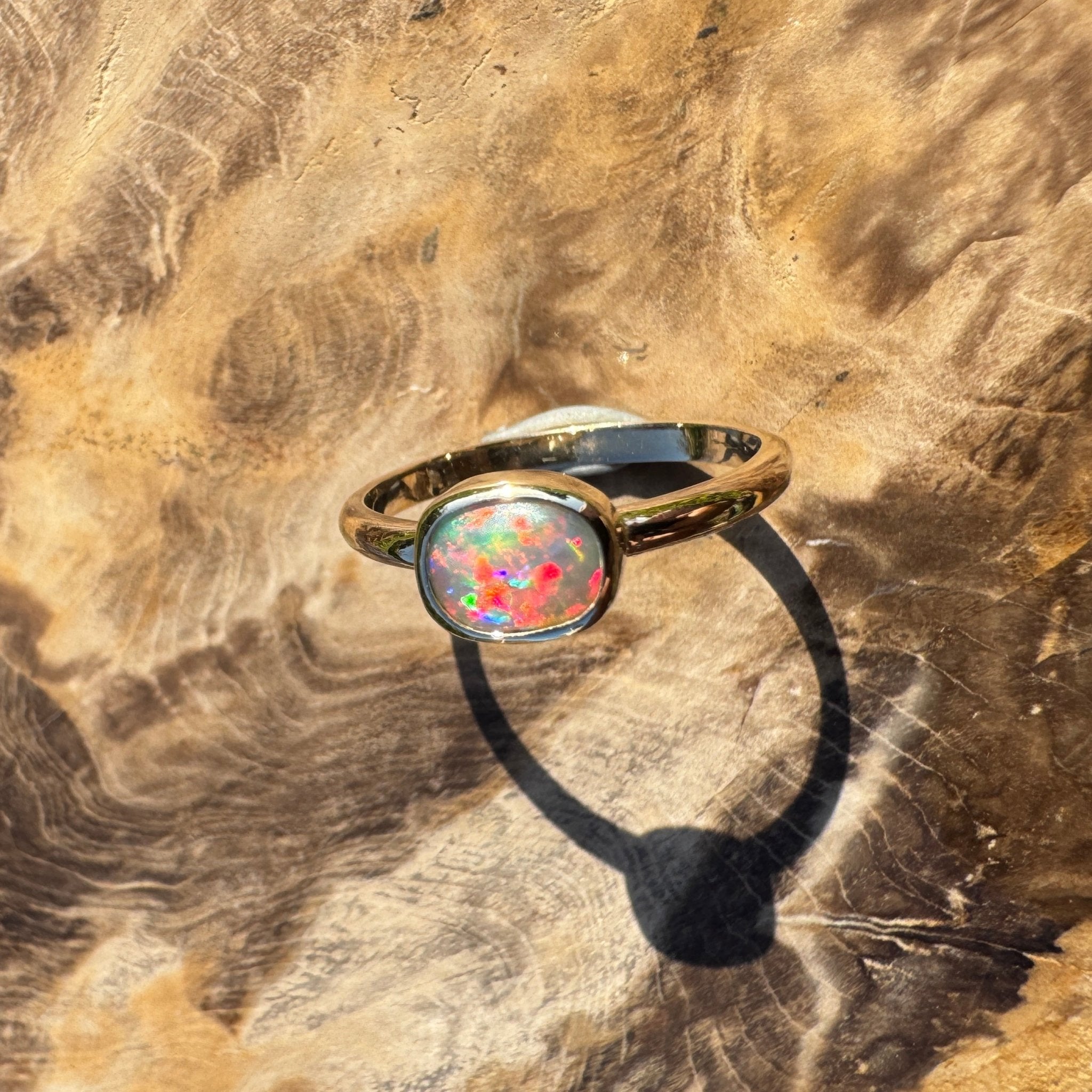 Orpheus Light ~ 0.7ct Solid Lightning Ridge Opal 9ct Yellow Gold Ring