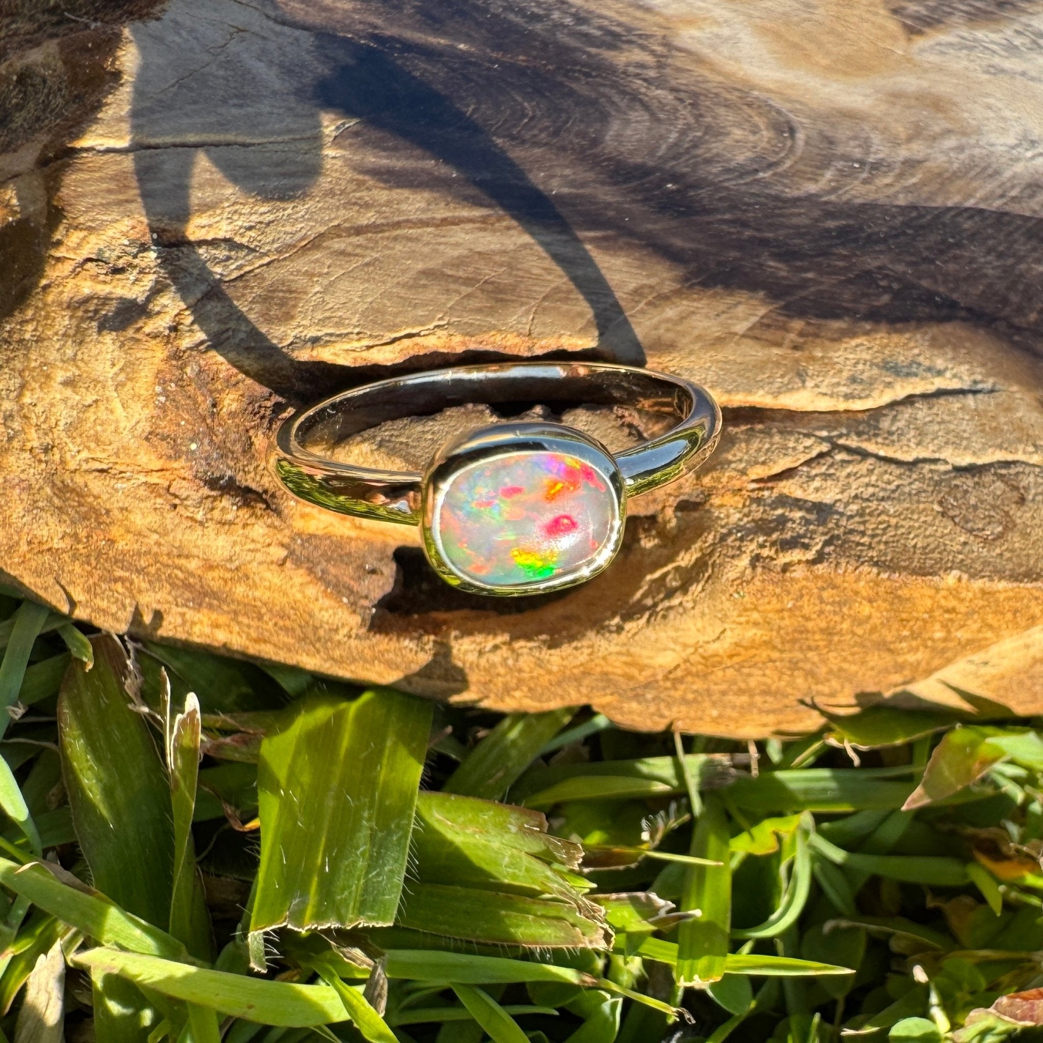 Orpheus Light ~ 0.7ct Solid Lightning Ridge Opal 9ct Yellow Gold Ring