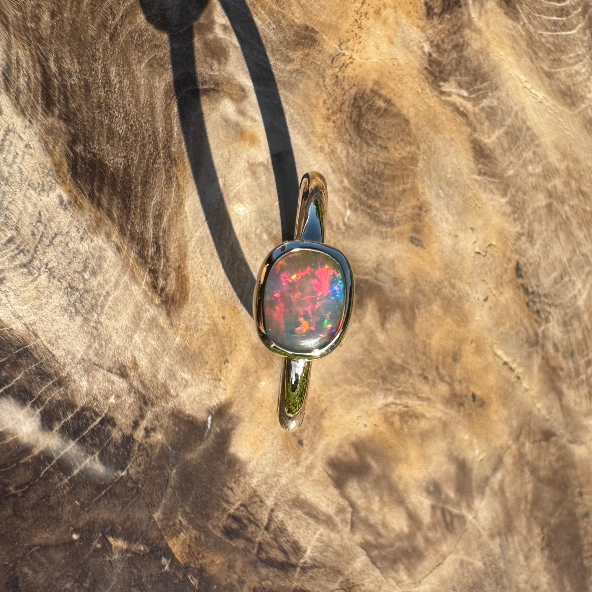 Orpheus Light ~ 0.7ct Solid Lightning Ridge Opal 9ct Yellow Gold Ring