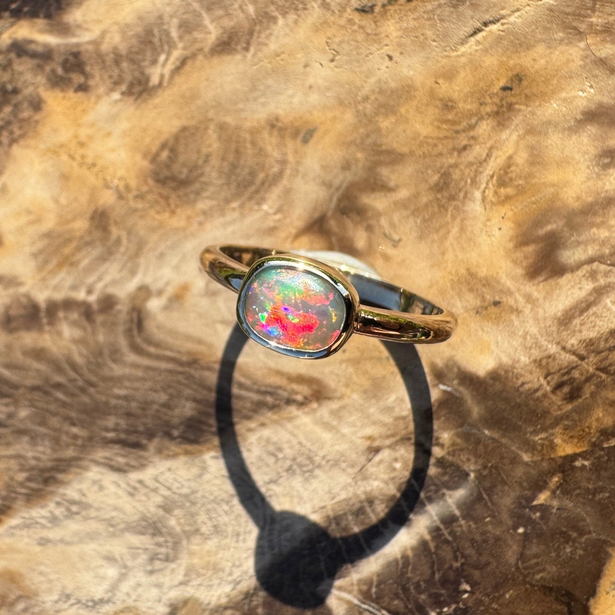Orpheus Light ~ 0.7ct Solid Lightning Ridge Opal 9ct Yellow Gold Ring