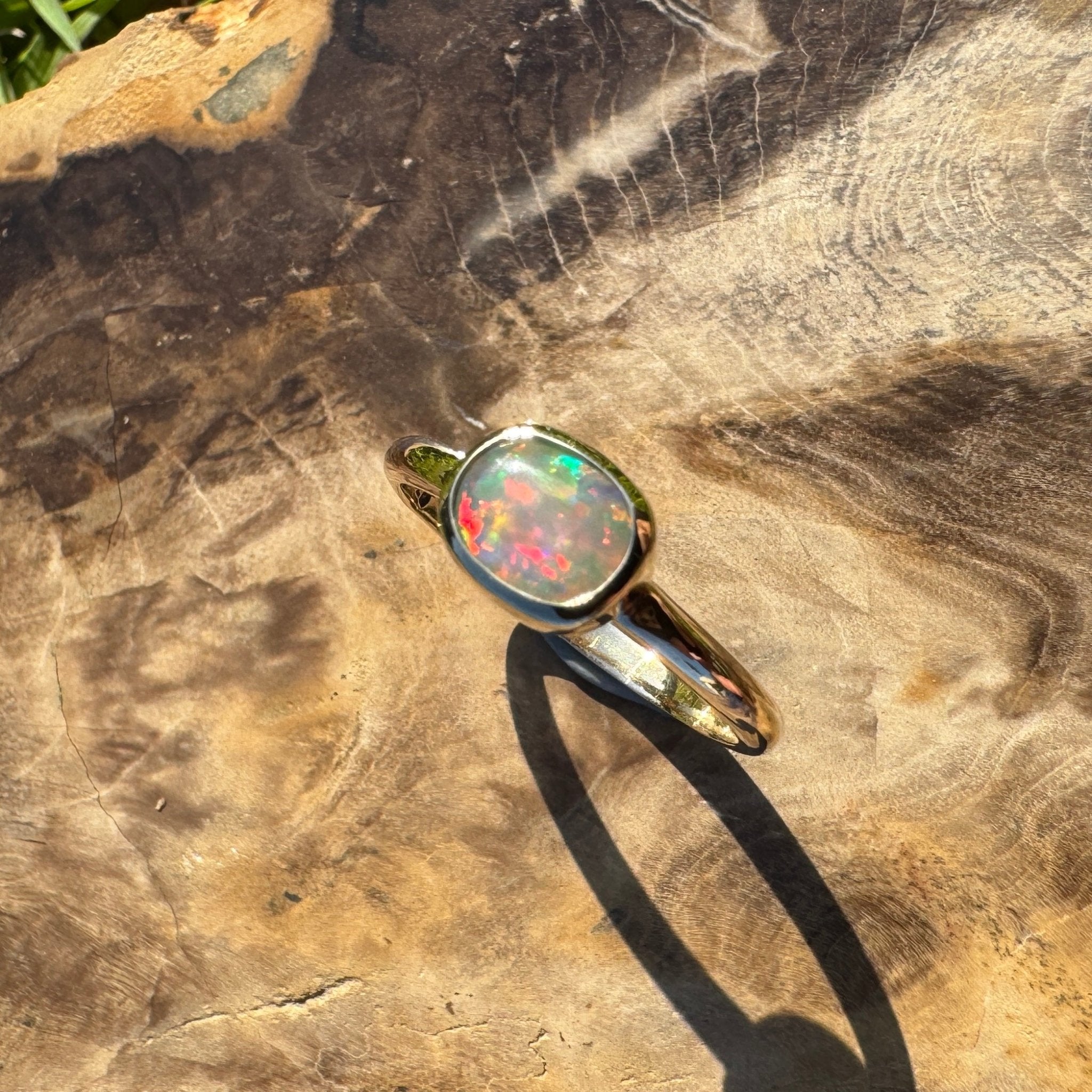 Orpheus Light ~ 0.7ct Solid Lightning Ridge Opal 9ct Yellow Gold Ring