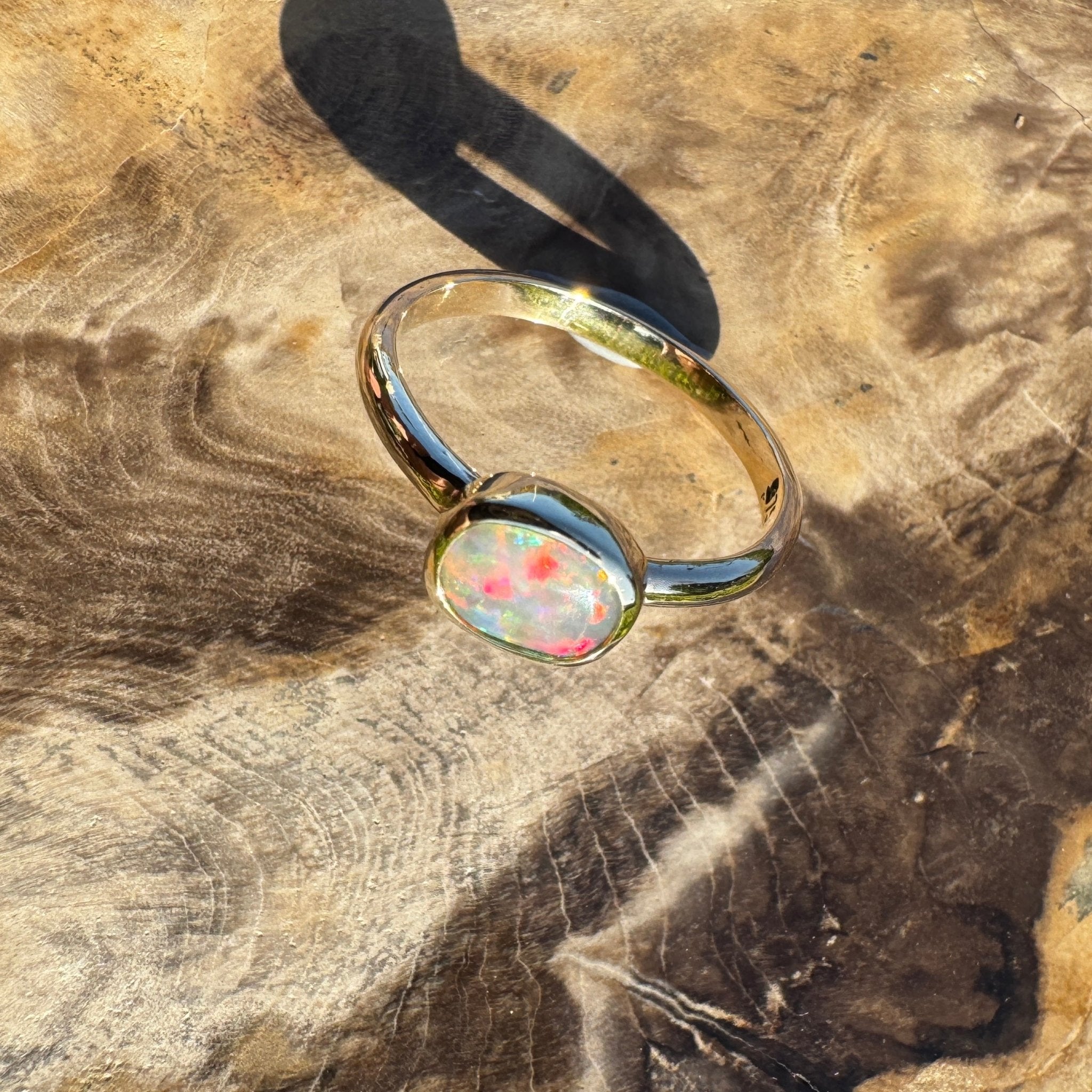 Orpheus Light ~ 0.7ct Solid Lightning Ridge Opal 9ct Yellow Gold Ring