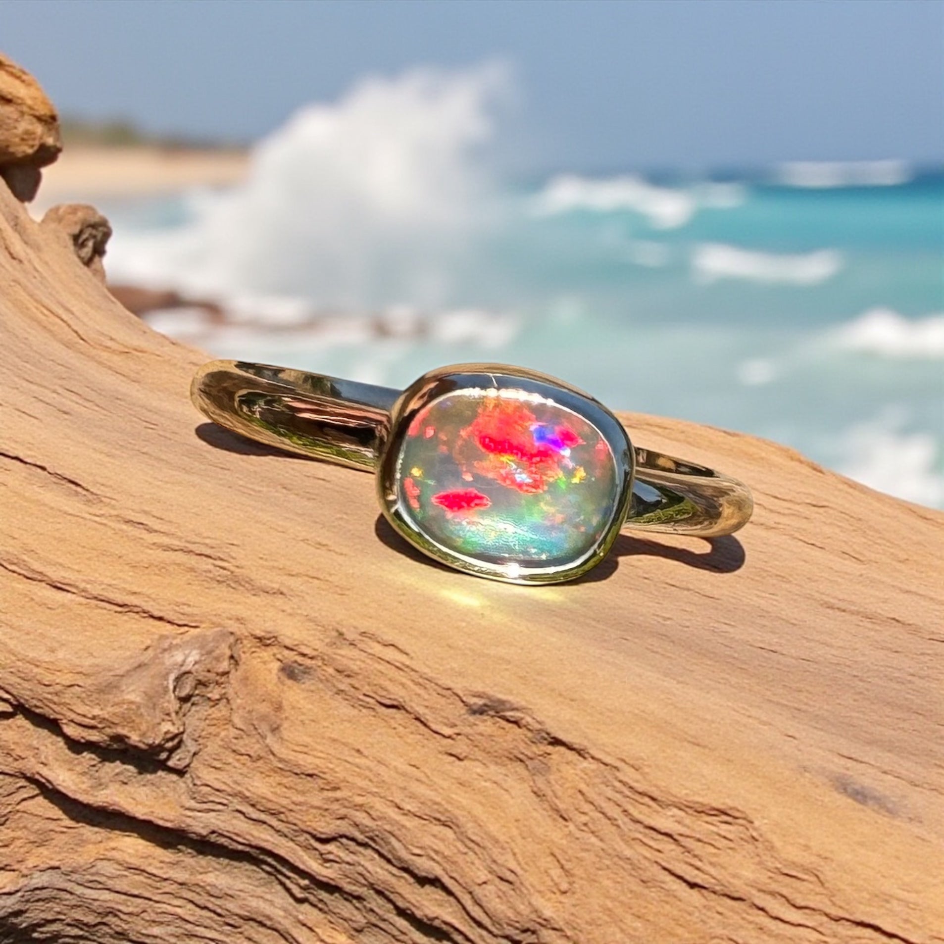 Orpheus Light ~ 0.7ct Solid Lightning Ridge Opal 9ct Yellow Gold Ring