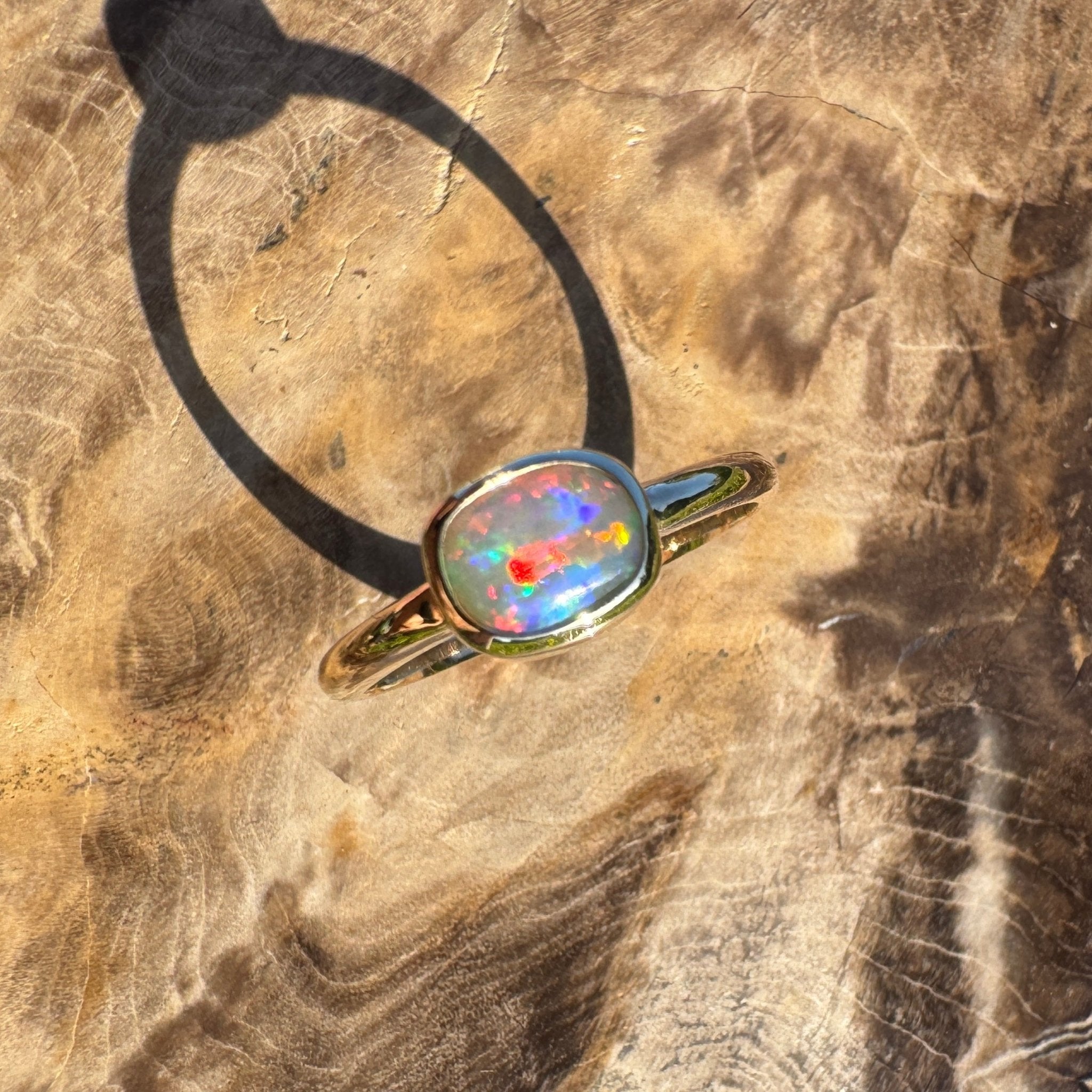 Orpheus Light ~ 0.7ct Solid Lightning Ridge Opal 9ct Yellow Gold Ring