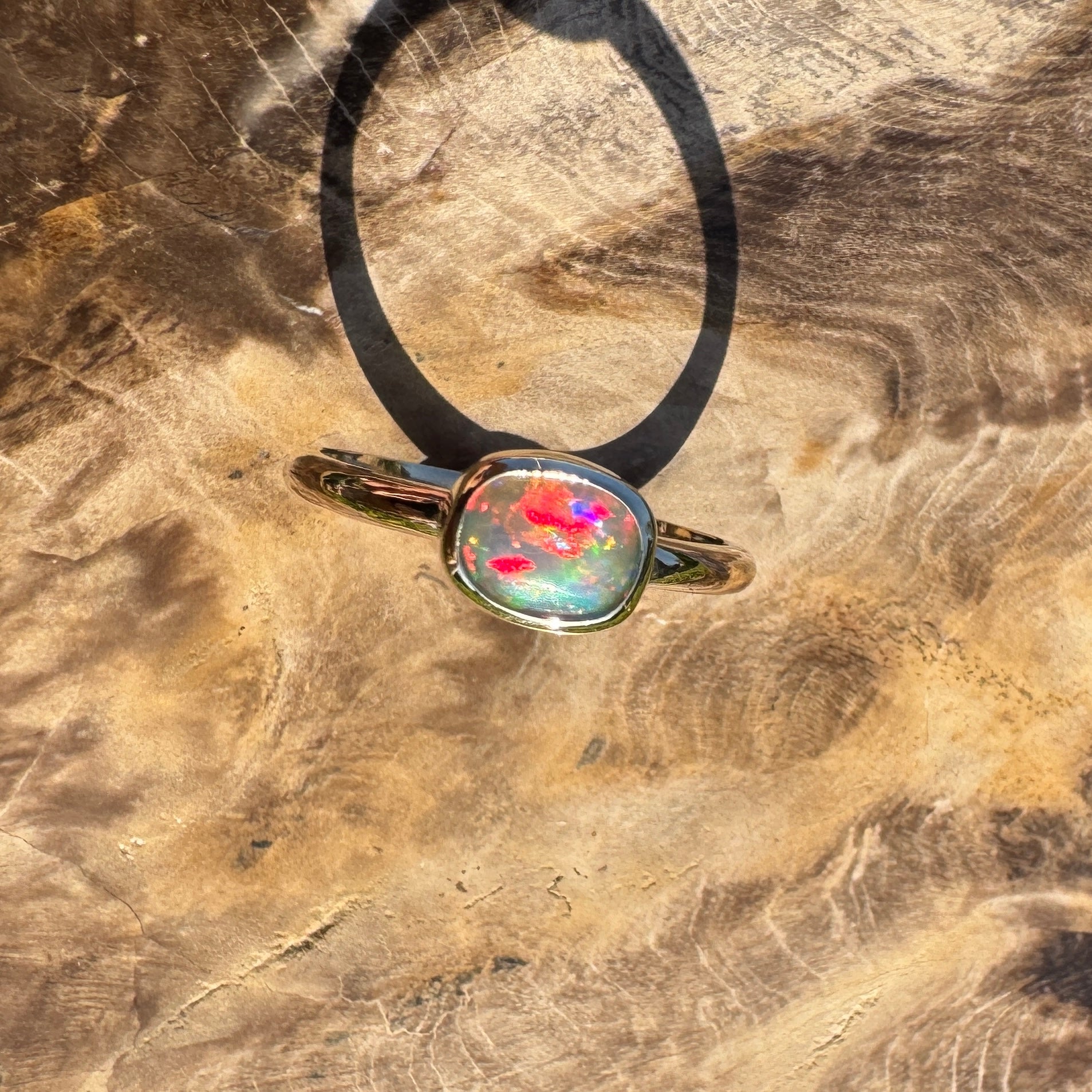 Orpheus Light ~ 0.7ct Solid Lightning Ridge Opal 9ct Yellow Gold Ring