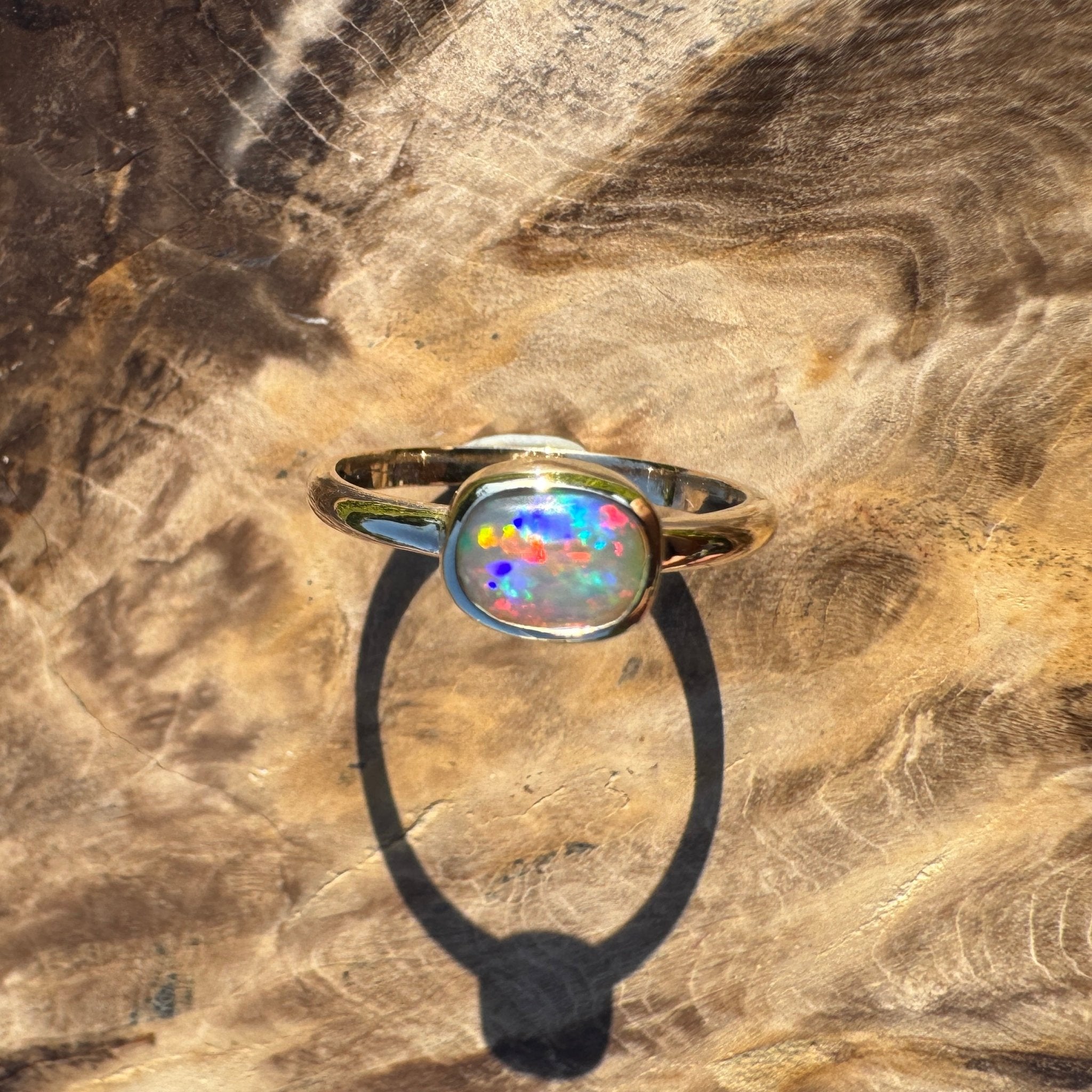 Orpheus Light ~ 0.7ct Solid Lightning Ridge Opal 9ct Yellow Gold Ring