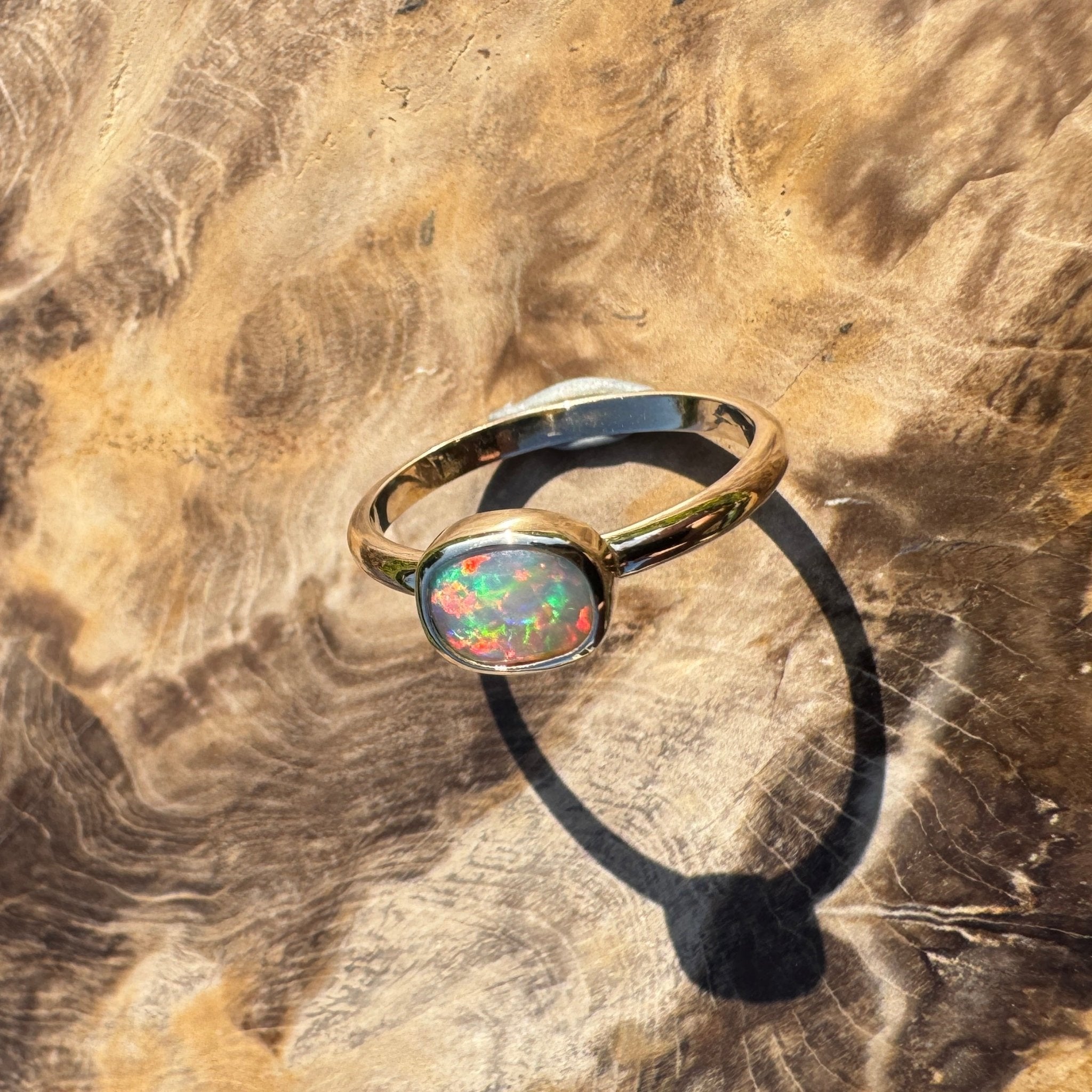 Orpheus Light ~ 0.7ct Solid Lightning Ridge Opal 9ct Yellow Gold Ring