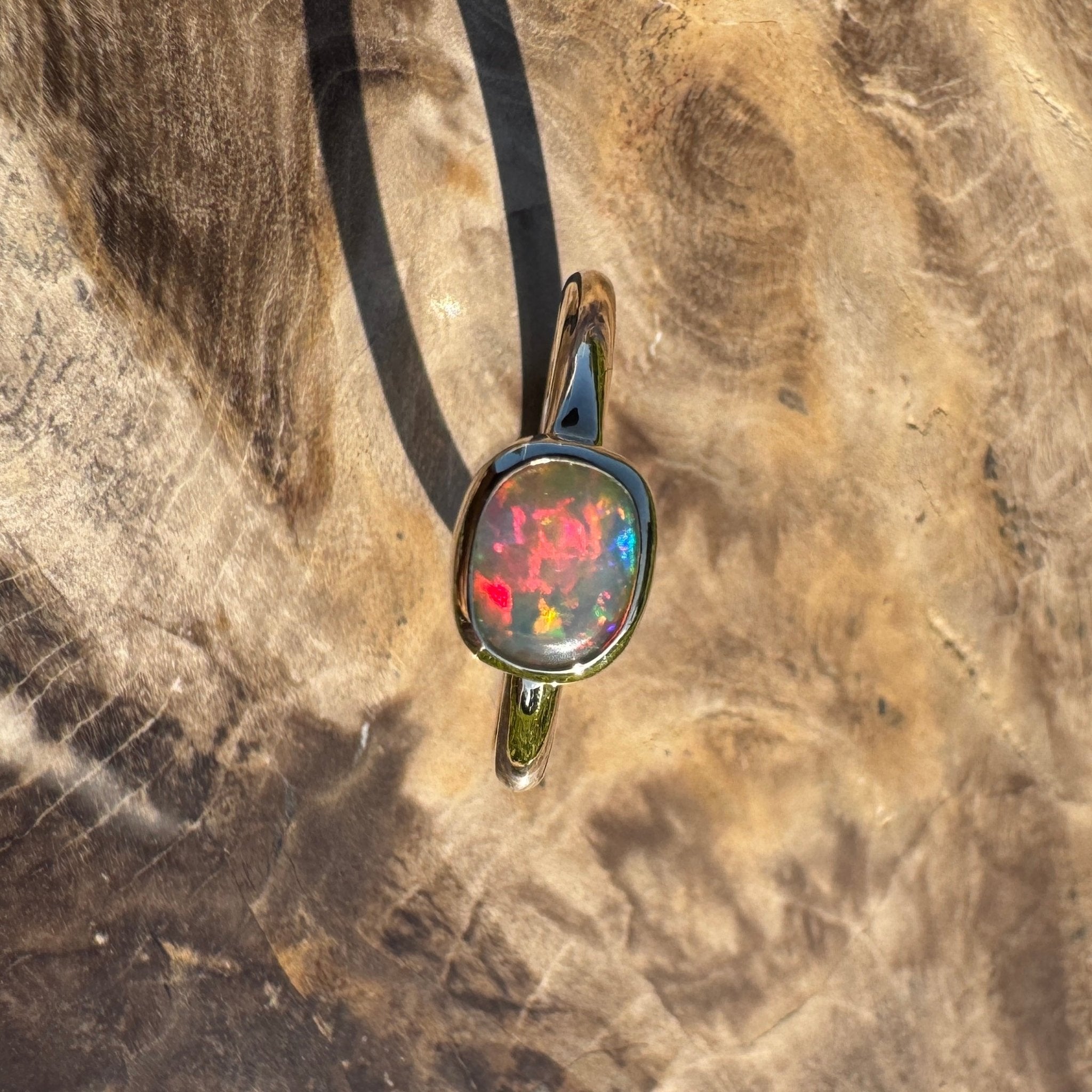 Orpheus Light ~ 0.7ct Solid Lightning Ridge Opal 9ct Yellow Gold Ring