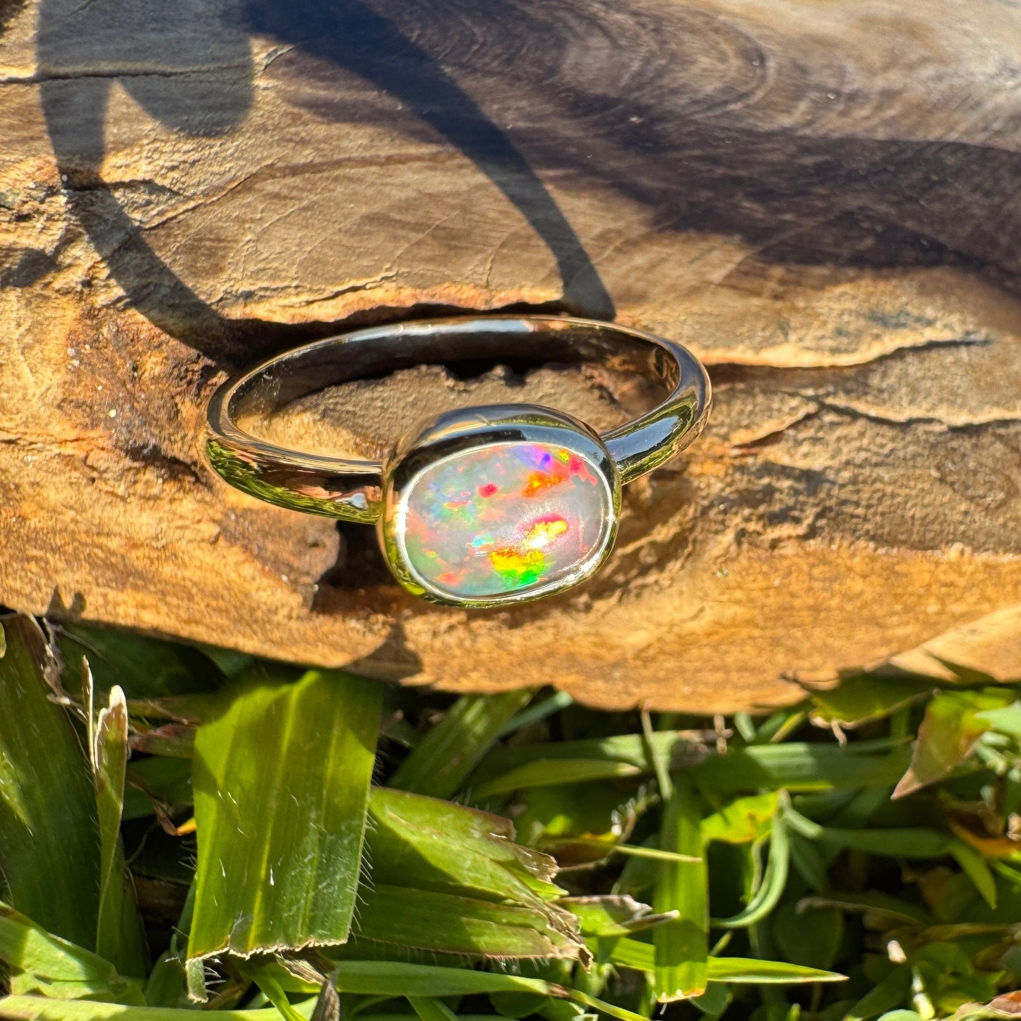 Orpheus Light ~ 0.7ct Solid Lightning Ridge Opal 9ct Yellow Gold Ring