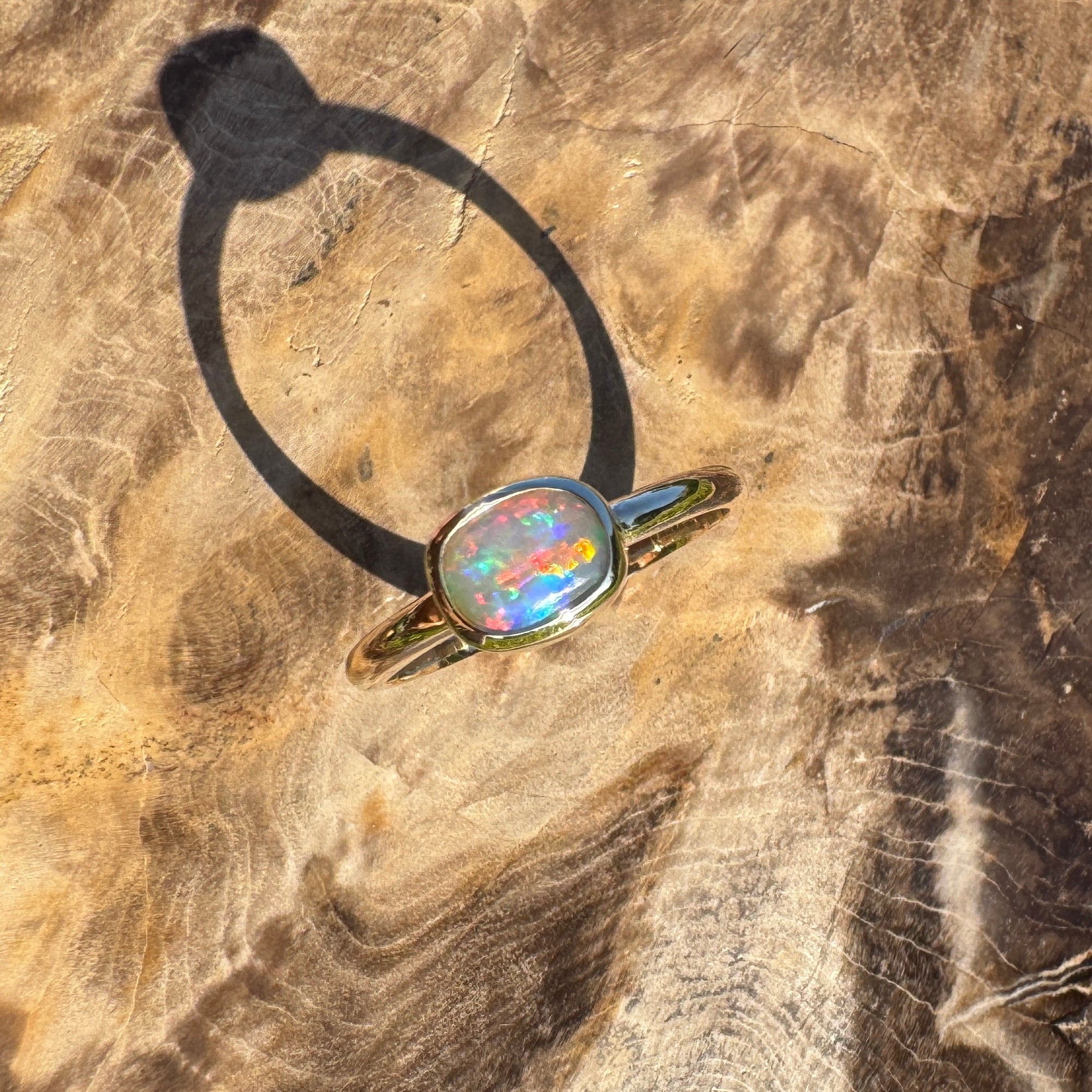 Orpheus Light ~ 0.7ct Solid Lightning Ridge Opal 9ct Yellow Gold Ring