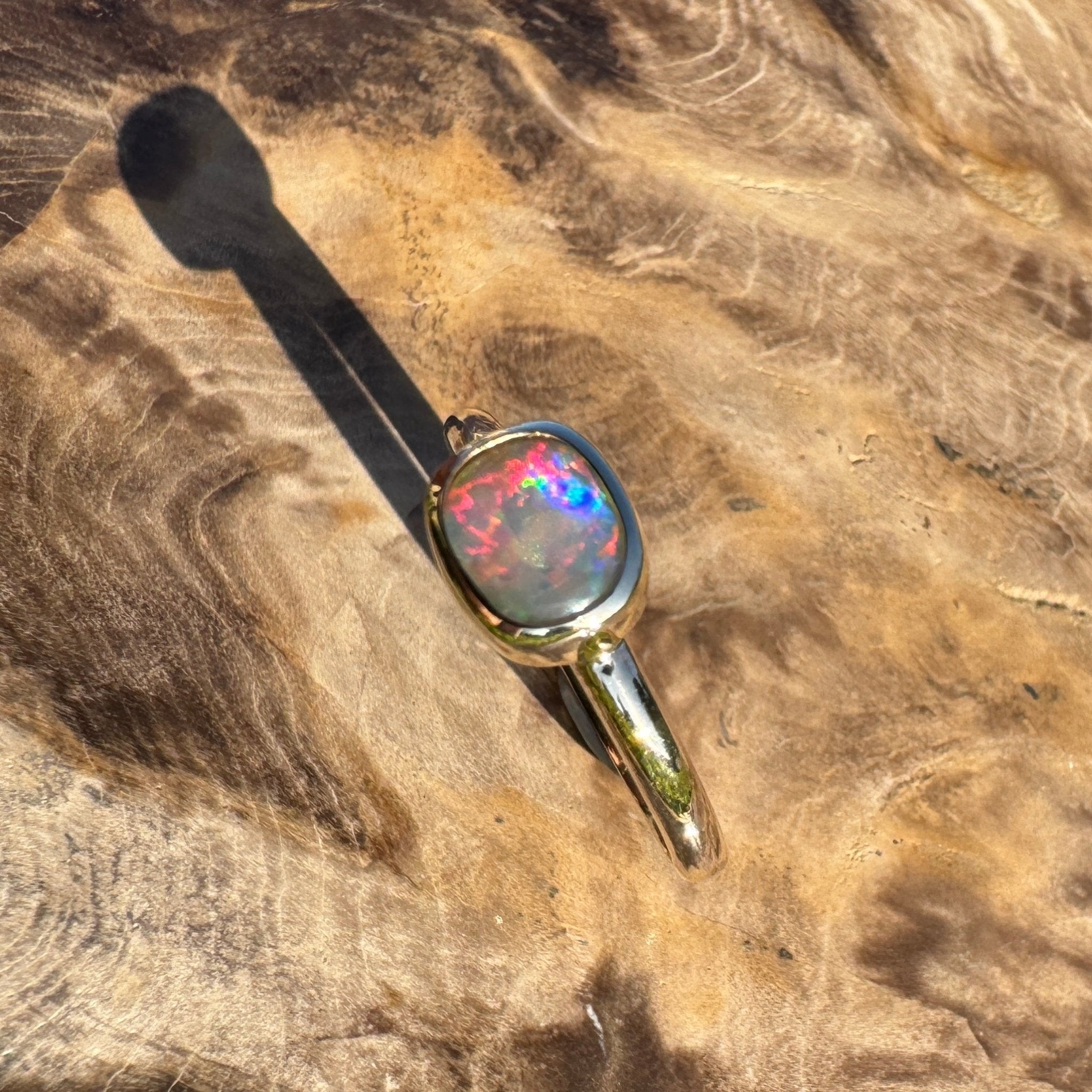 Orpheus Light ~ 0.7ct Solid Lightning Ridge Opal 9ct Yellow Gold Ring