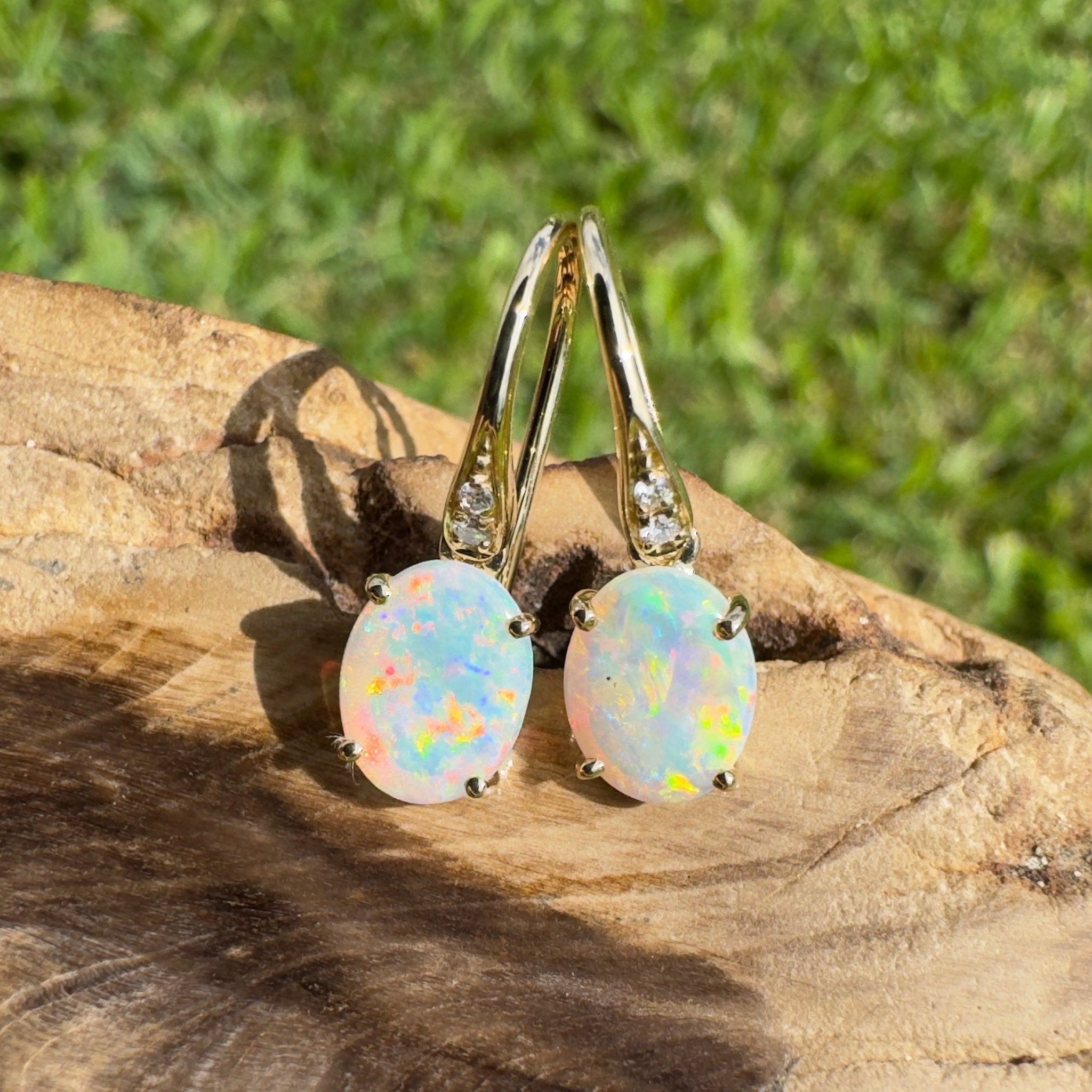 Outback Aurora ~ 14ct Solid Gold 1ct Coober Pedy Opal and Diamond Earrings