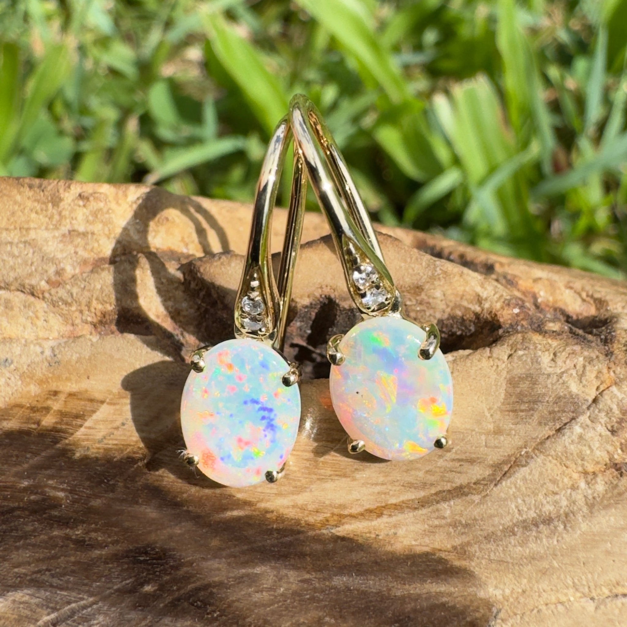 Outback Aurora ~ 14ct Solid Gold 1ct Coober Pedy Opal and Diamond Earrings