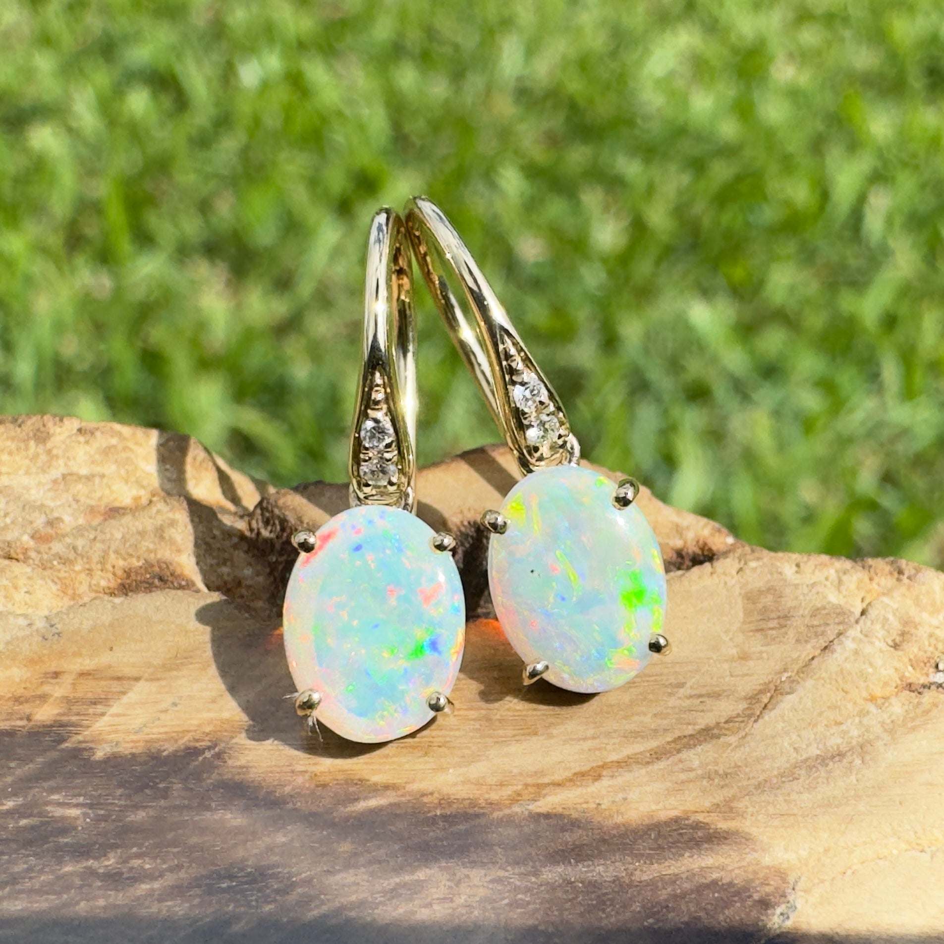 Outback Aurora ~ 14ct Solid Gold 1ct Coober Pedy Opal and Diamond Earrings