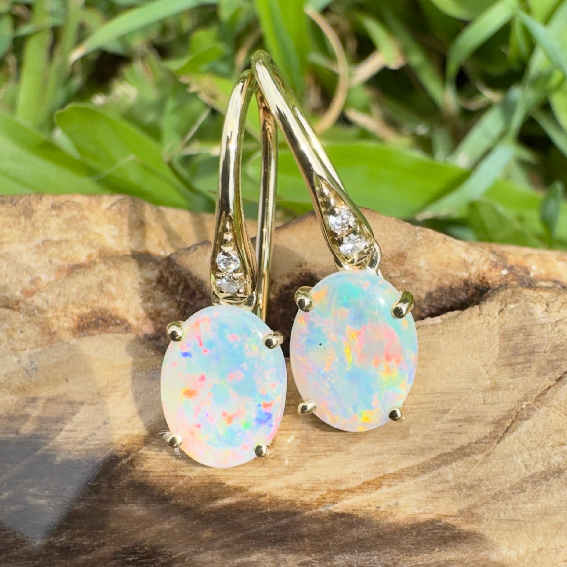 Outback Aurora ~ 14ct Solid Gold 1ct Coober Pedy Opal and Diamond Earrings