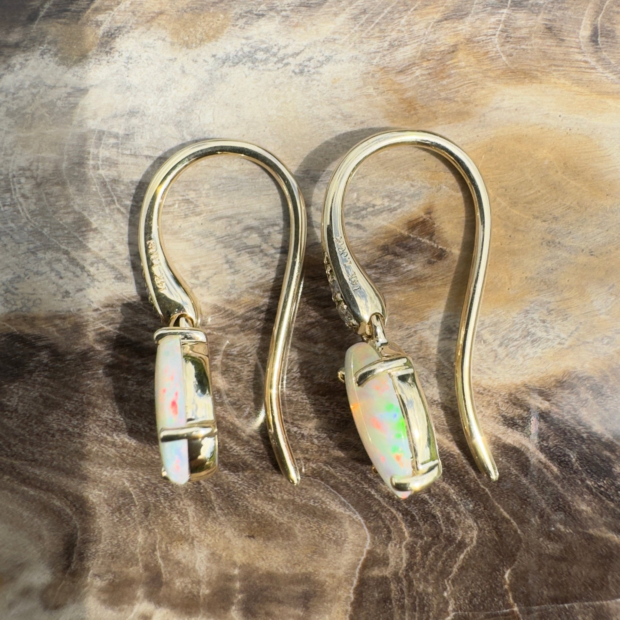 Outback Aurora ~ 14ct Solid Gold 1ct Coober Pedy Opal and Diamond Earrings