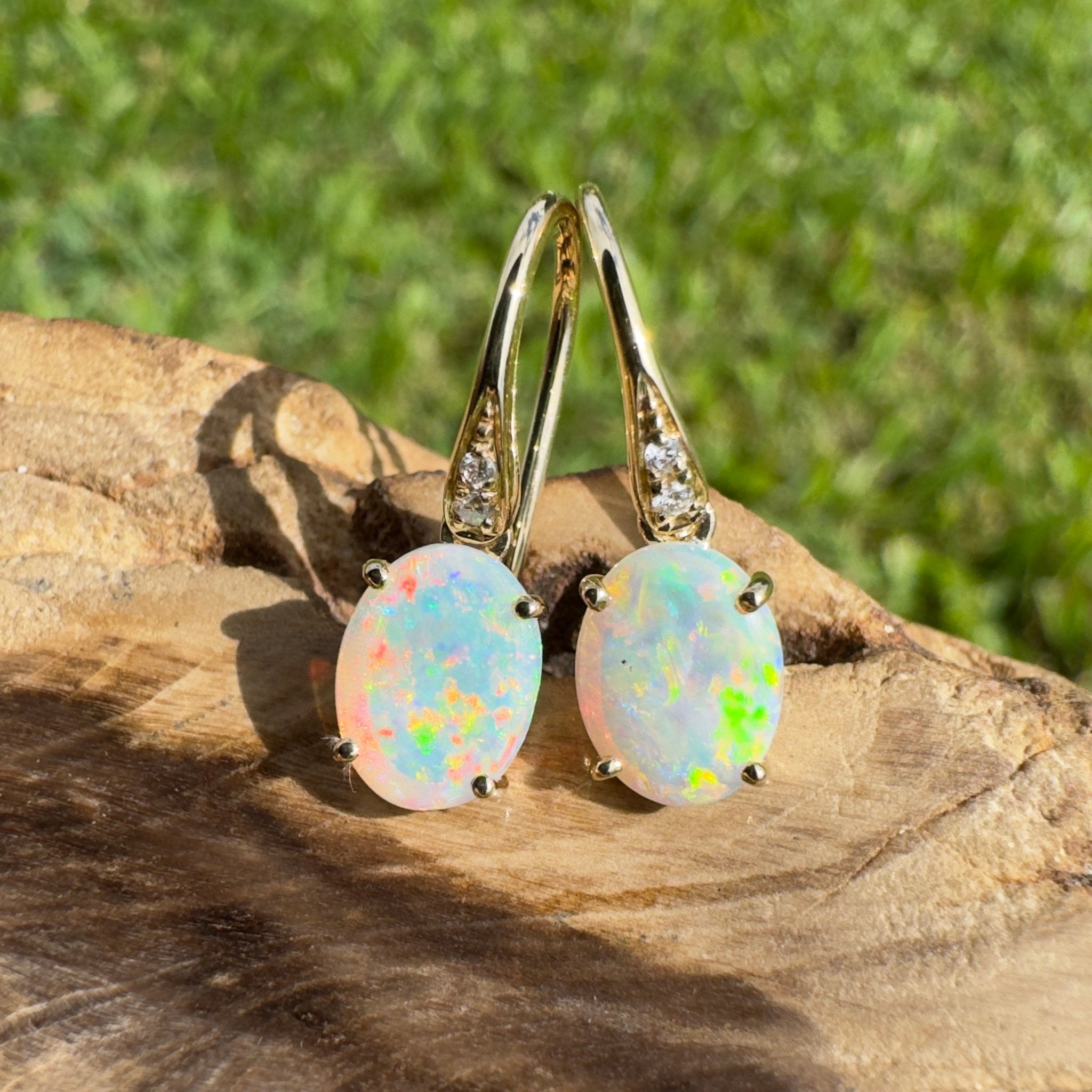 Outback Aurora ~ 14ct Solid Gold 1ct Coober Pedy Opal and Diamond Earrings